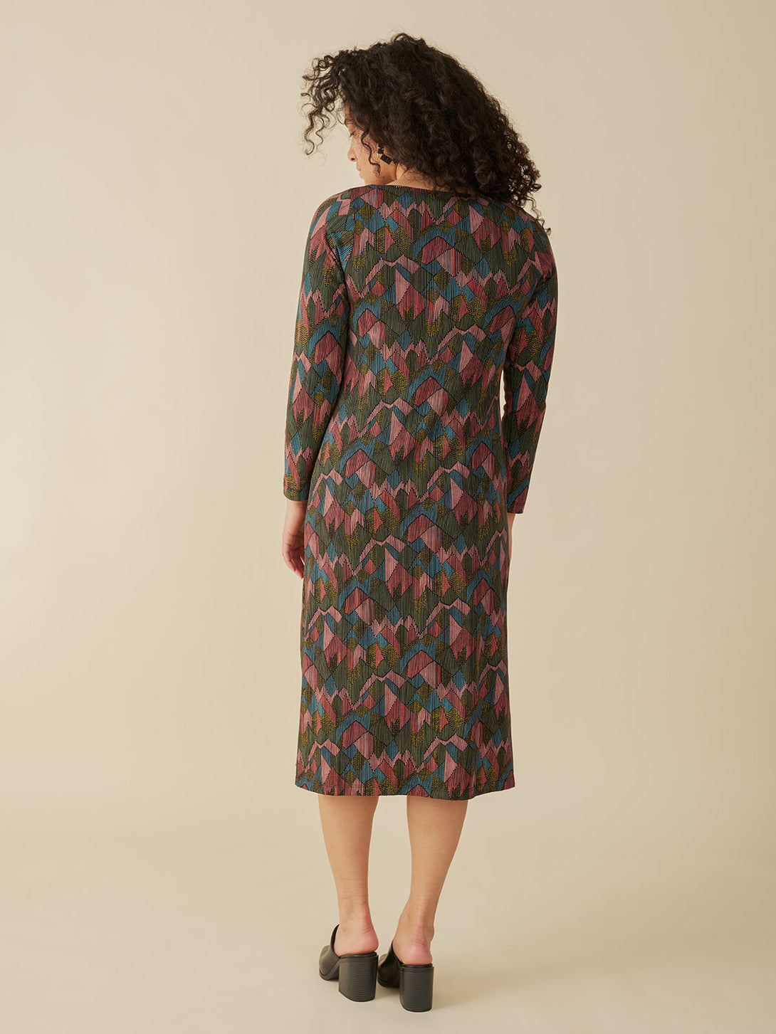 Nova Long Sleeve T-Shirt Midi Dress Back fit View on Model - Mata Traders