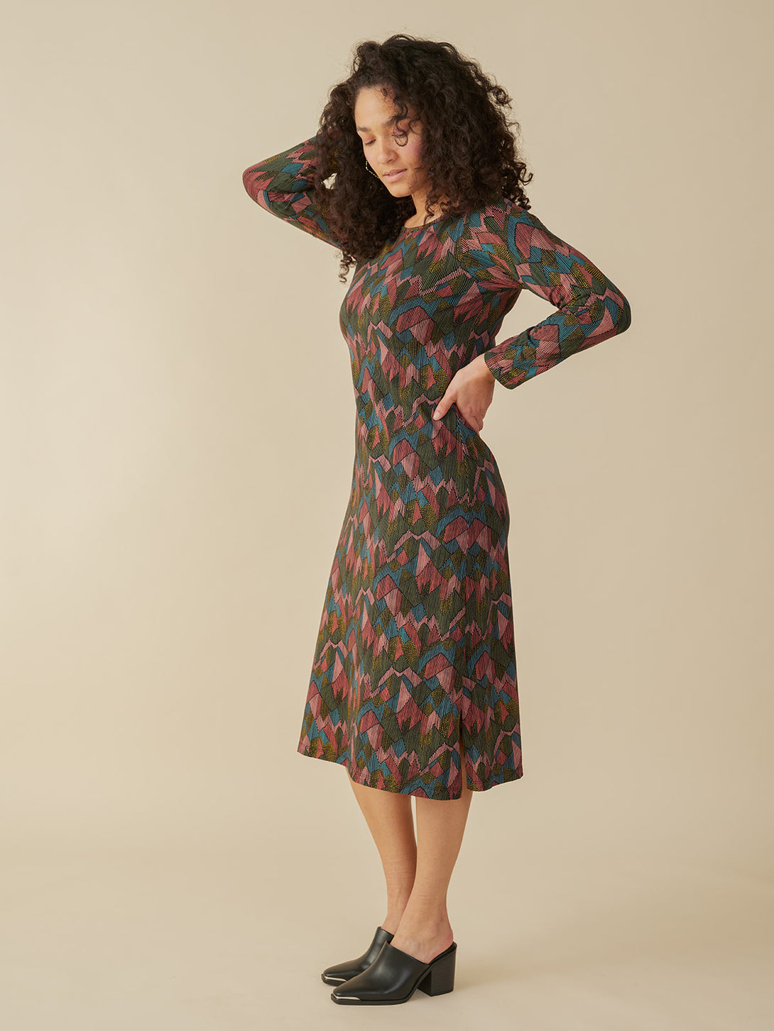 Nova Long Sleeve T-Shirt Midi Dress Side View - Mata Traders