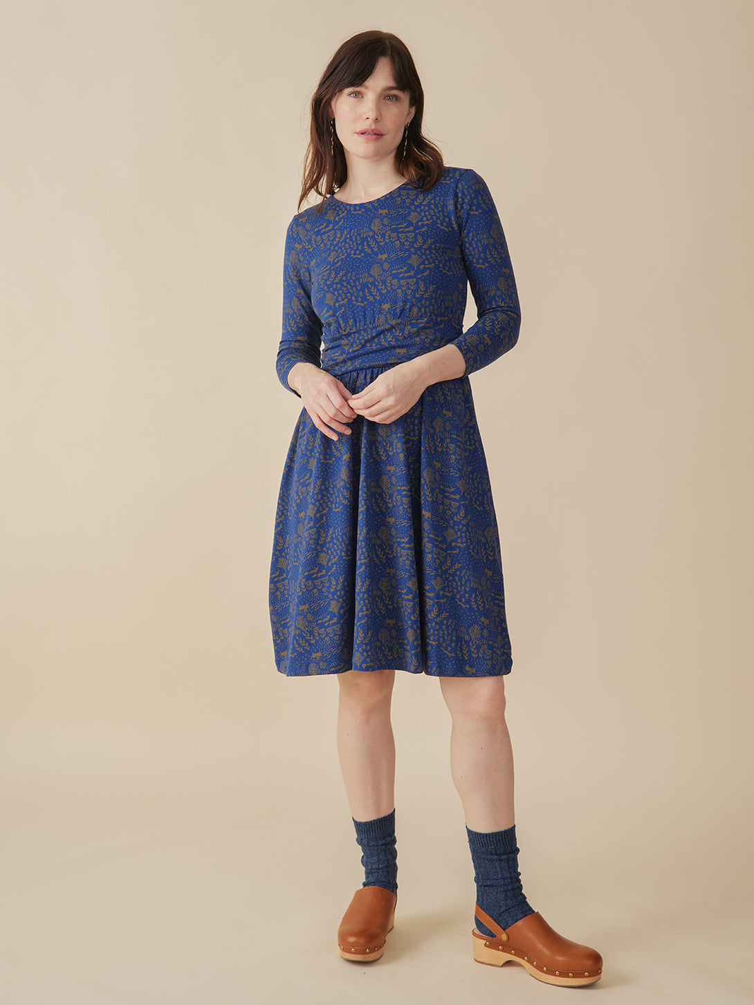 Novela Jersey Cotton Dress  Cobalt Blue  Foxes Print - Mata Traders