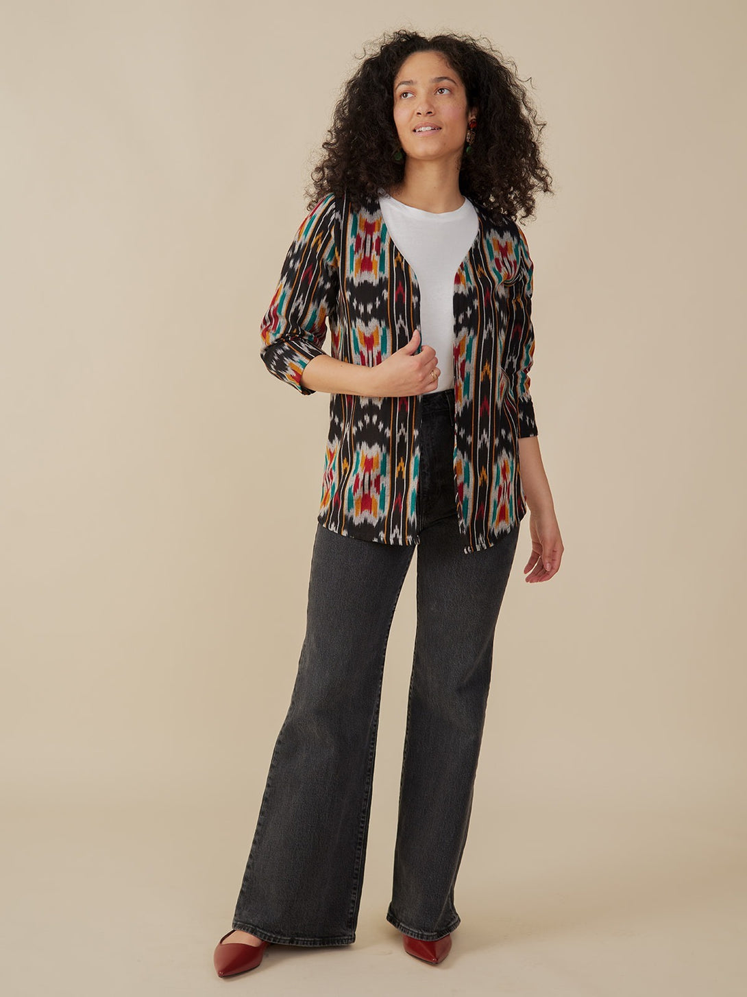 Women's Crossroads Jacket  with White Shirt Styling - Handwoven Ikat Print- Mata Traders Ethical Fashion 