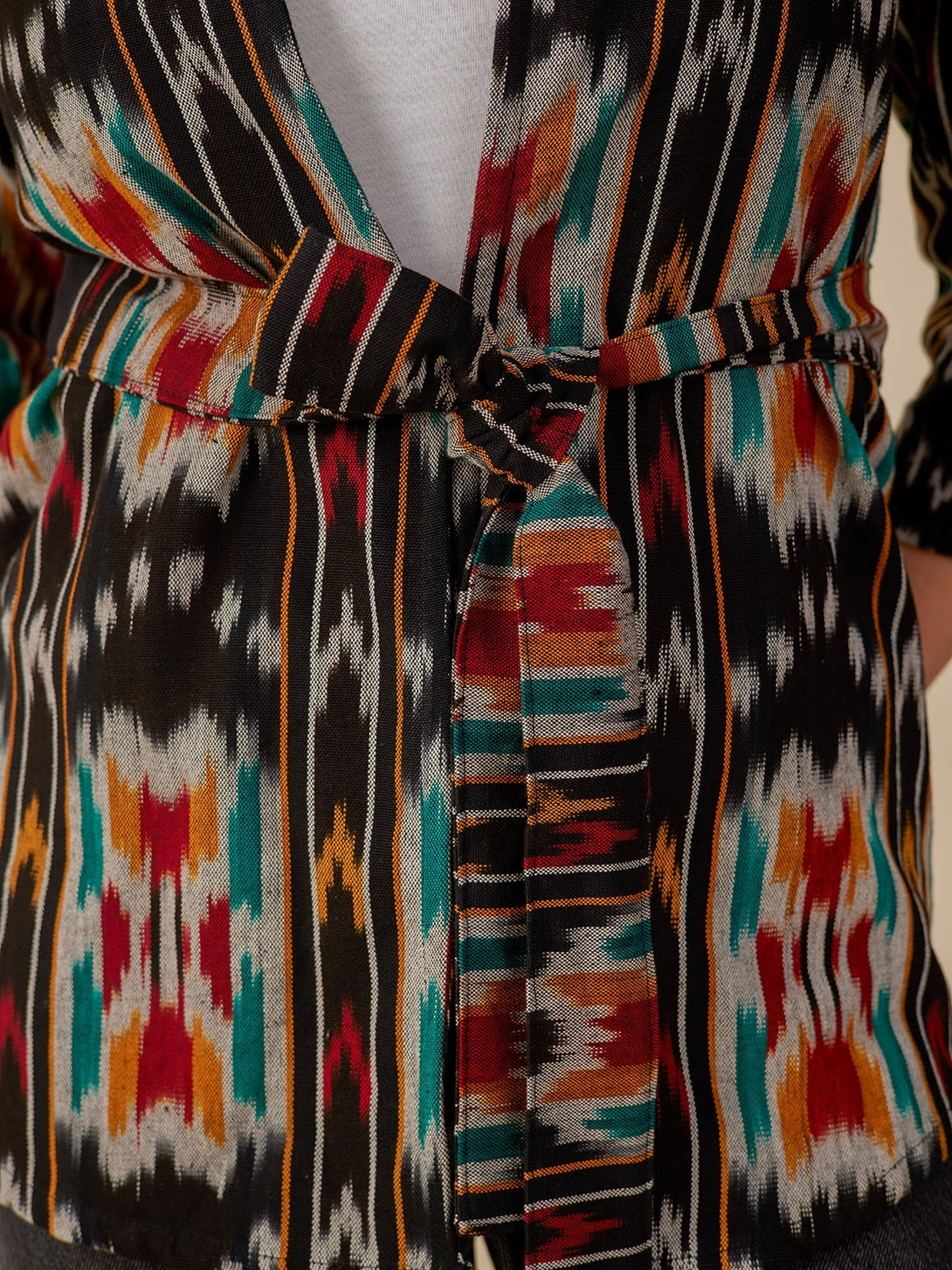 Women's Crossroads Jacket  with Tie Belt - Handwoven Ikat Print - Mata Traders Ethical Fashion Brand 