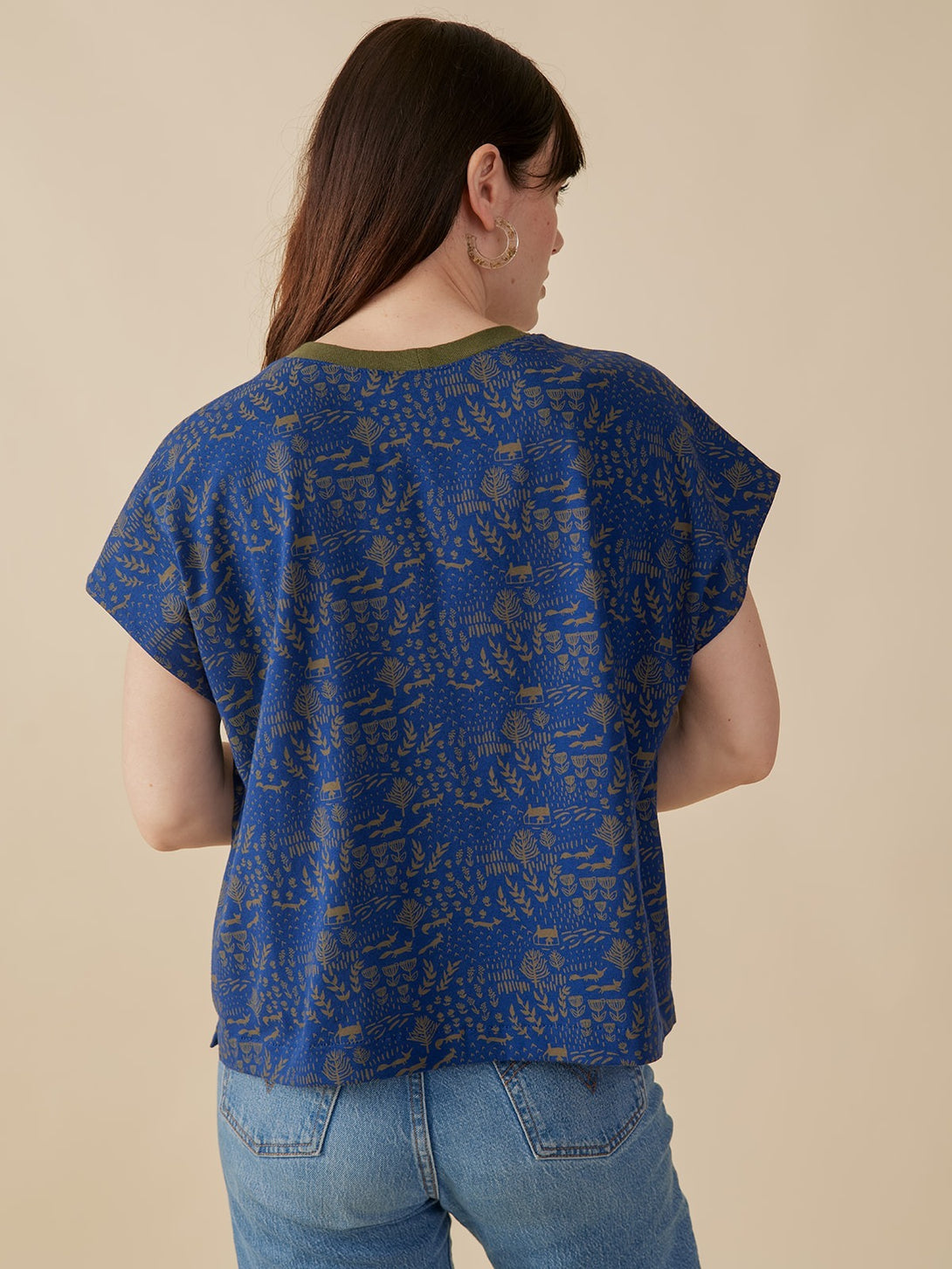 Caitlin Top  Back View  Cobalt Foxes Print - Mata Traders