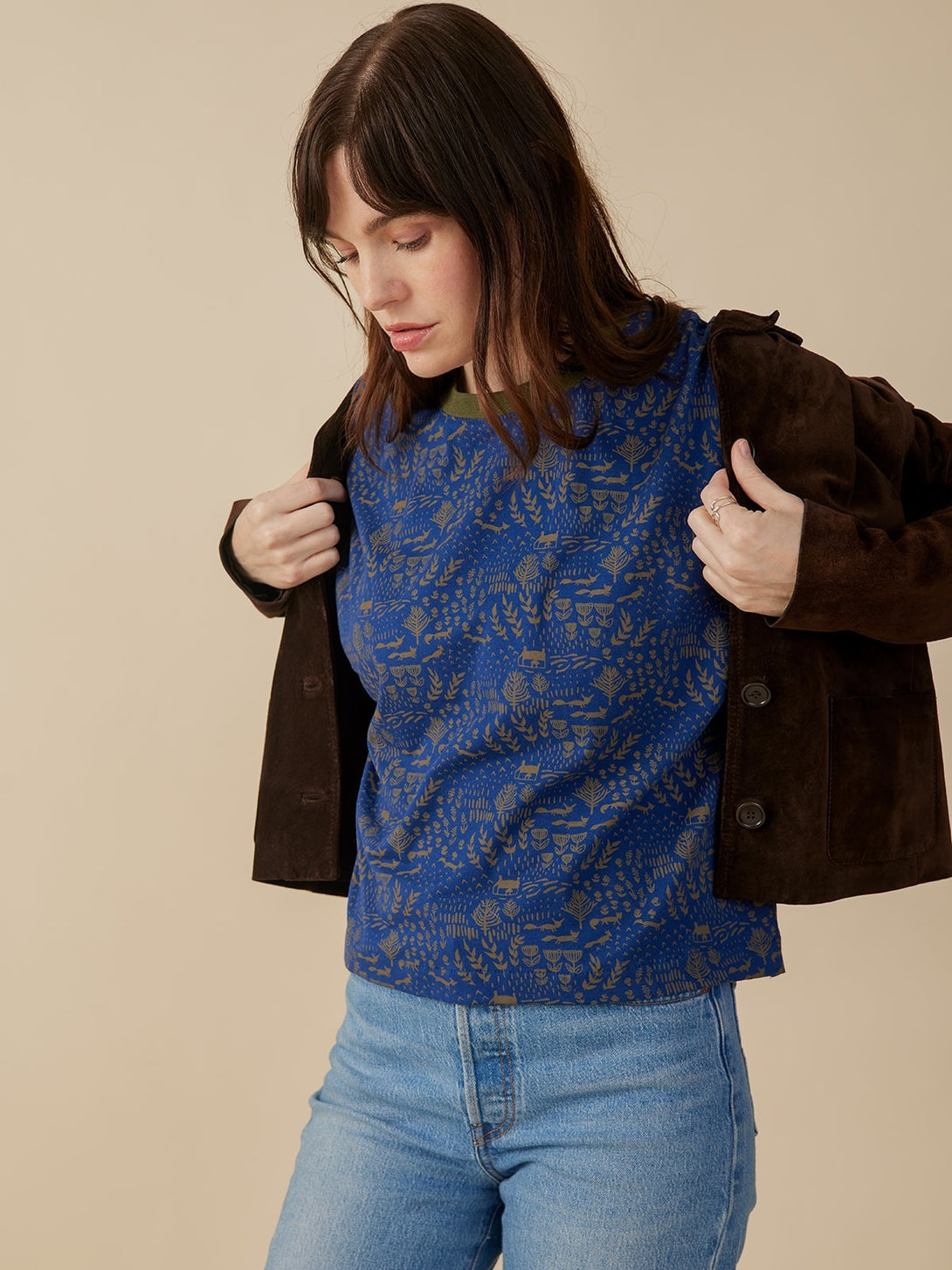 Caitlin Top Dark Blue  Cobalt Foxes Print - Mata Traders