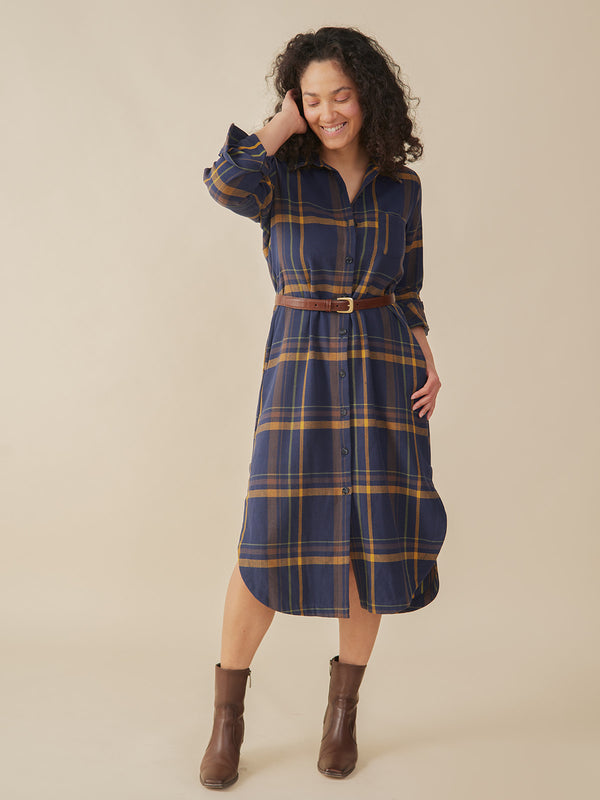 Sutton Shirtdress - Navy Yellow Plaid