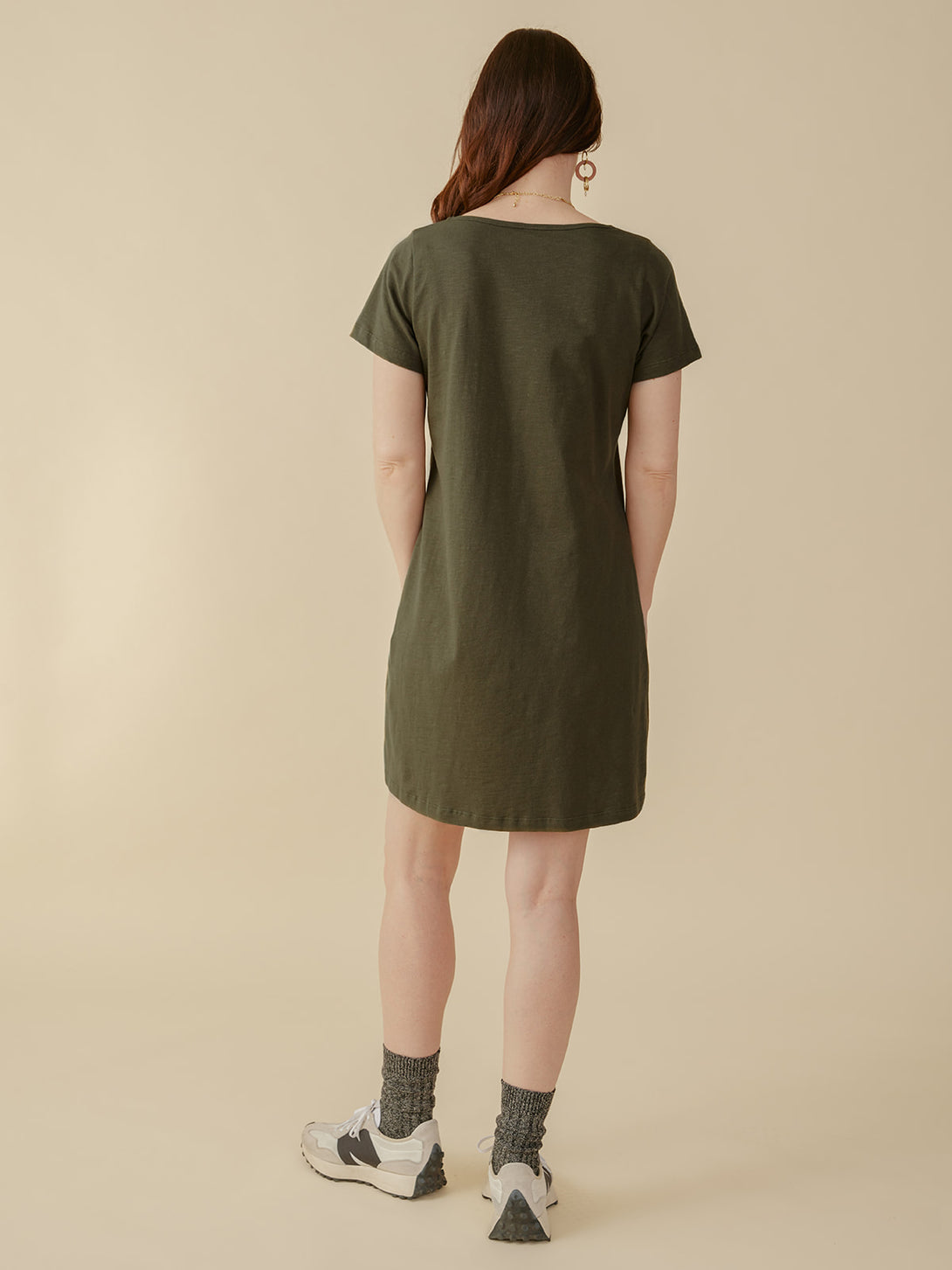 Women's Hudson T-Shirt Dress Olive Green | Fair Trade | Mata Traders Olive / S Women's Hudson T-Shirt Dress Olive Green | Fair Trade | Mata Traders Olive / S