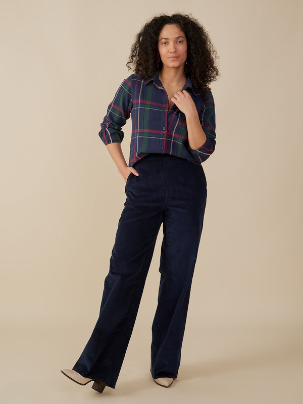 Lucy Women's Pants with hidden pockets in Navy Corduroy - Mata Traders Ethical Fashion Brand