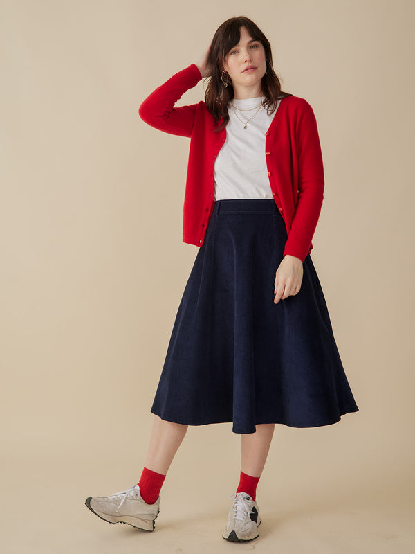 Emma A-Line Skirt - Navy Corduroy
