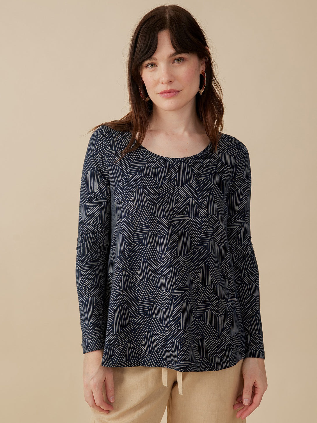 Women's Long Sleeve Cozy Day Top  Tree Rings Slate Blue Grey - Mata Traders
