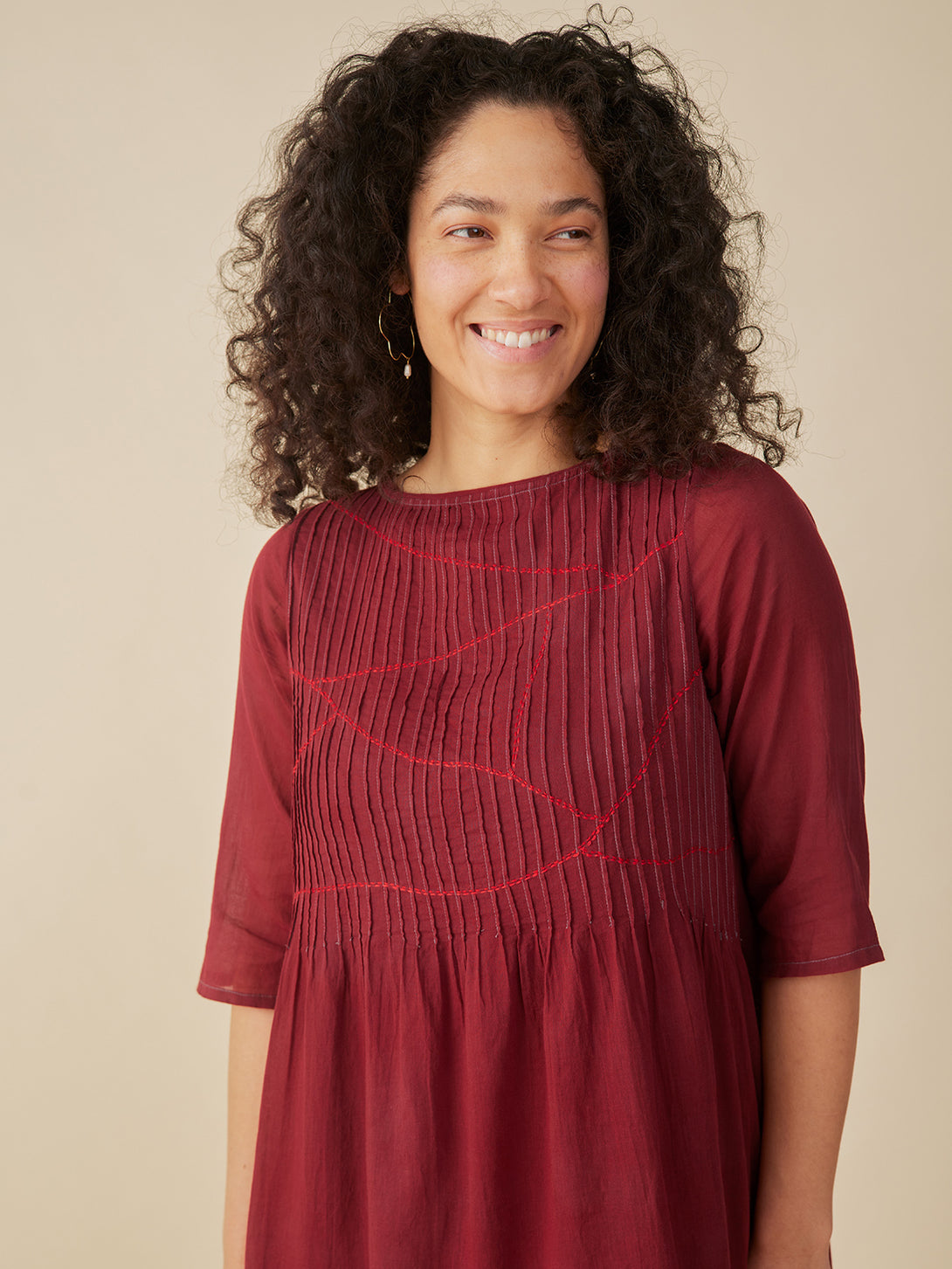 Alma Pintucked Dress - Crimson