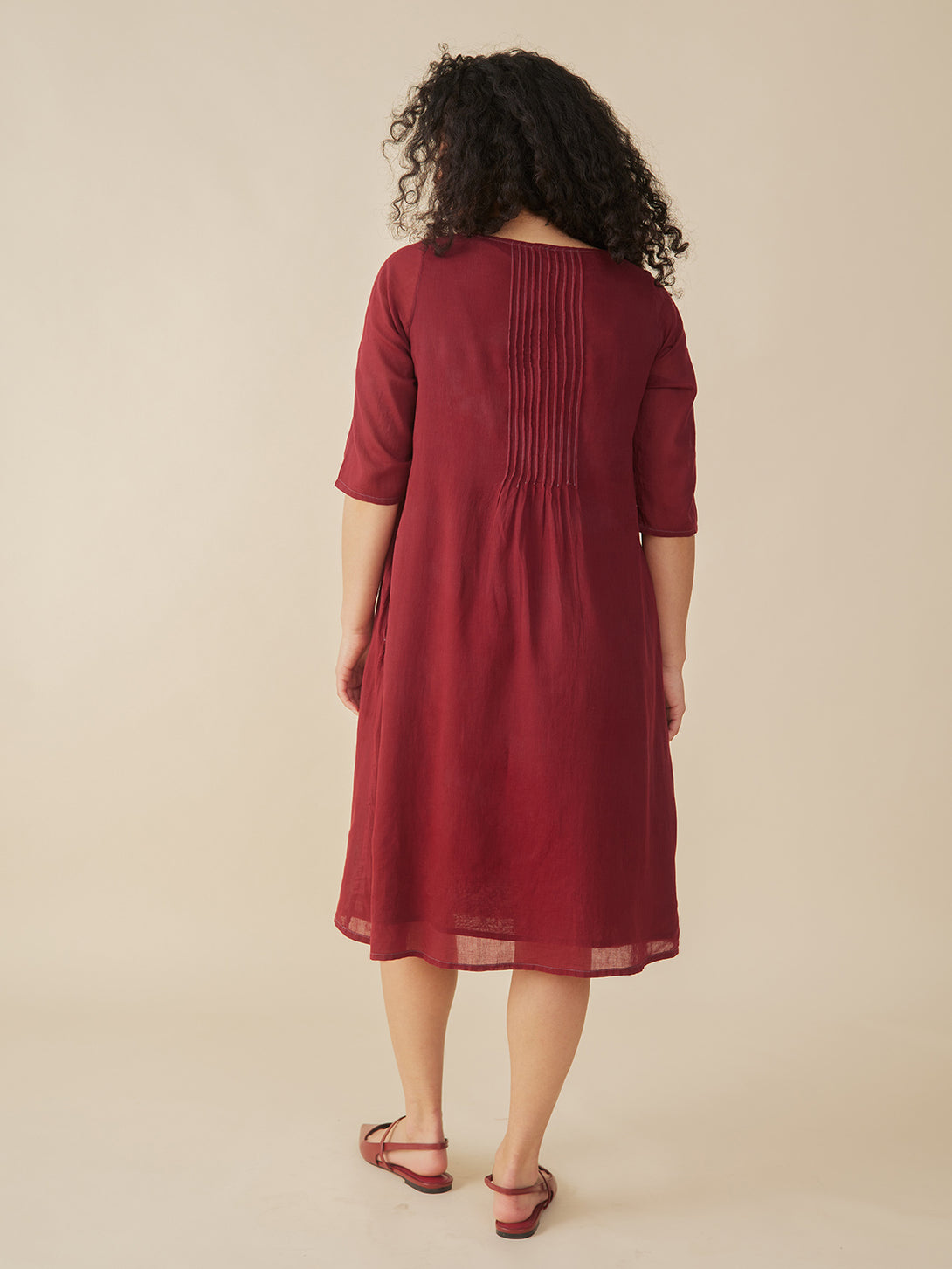 Alma Pintucked Dress  Back Detail - Crimson - Mata Traders