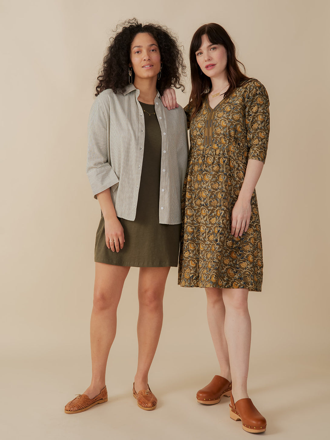 Jaya Half Sleeve Dress  on Model Fall  Olive Kalamkari Print - Mata Traders