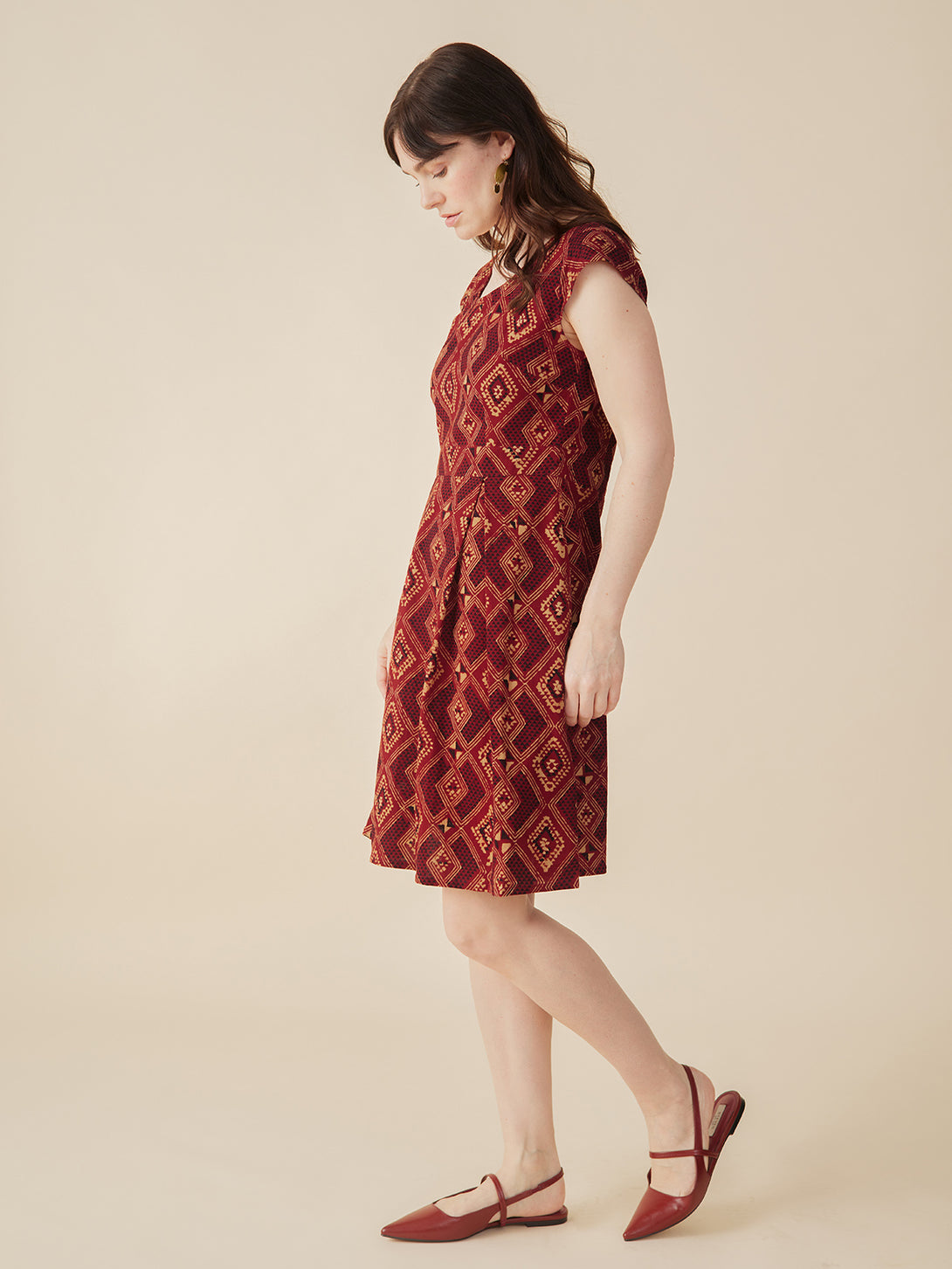 Red Diamond Vintage Pleat Dress Knee Length - Mata Traders Ethical Fashion
