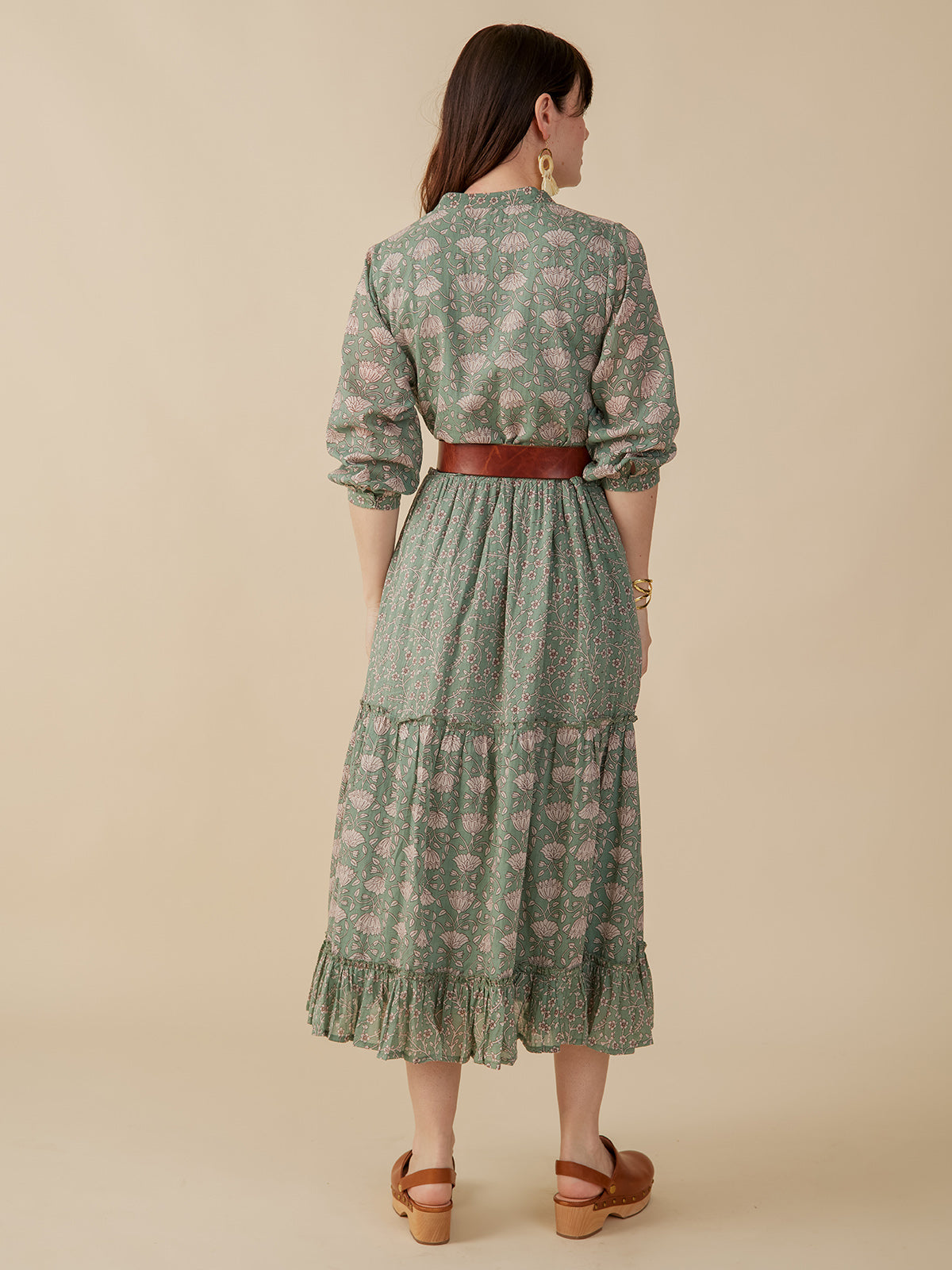 Britta Long Sleeve Tiered Dress Aegean Teal Mix - Fair Trade