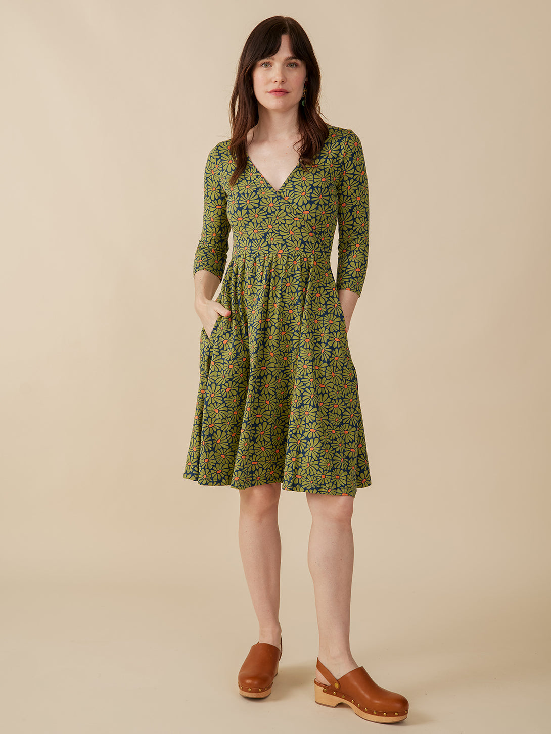 wrap dress green floral Boho Floral Wrap Maxi Dress: Olive Green Cotton Summer Dress