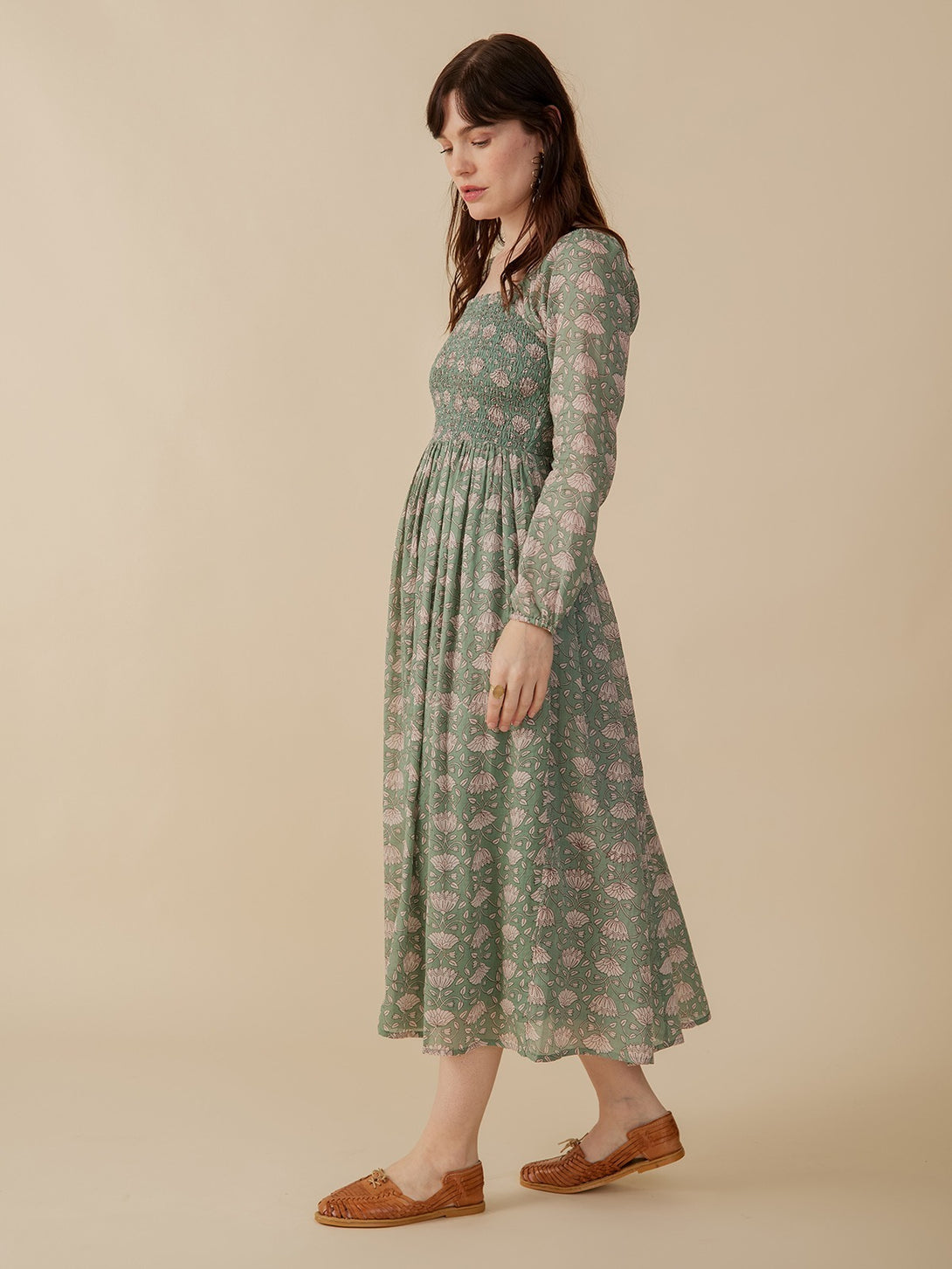 Hailee Smocked Midi Dress Aegean Teal Floral - Fair Trade Dresses | Mata Traders Aegean Teal Floral / M Hailee Smocked Midi Dress Aegean Teal Floral - Fair Trade Dresses | Mata Traders Aegean Teal Floral / M
