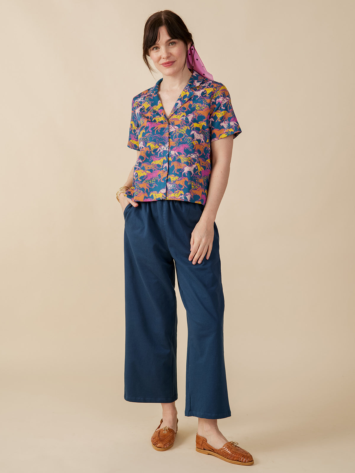 Camp Shirt Blue Horses - Fair Trade Clothing | Mata Traders