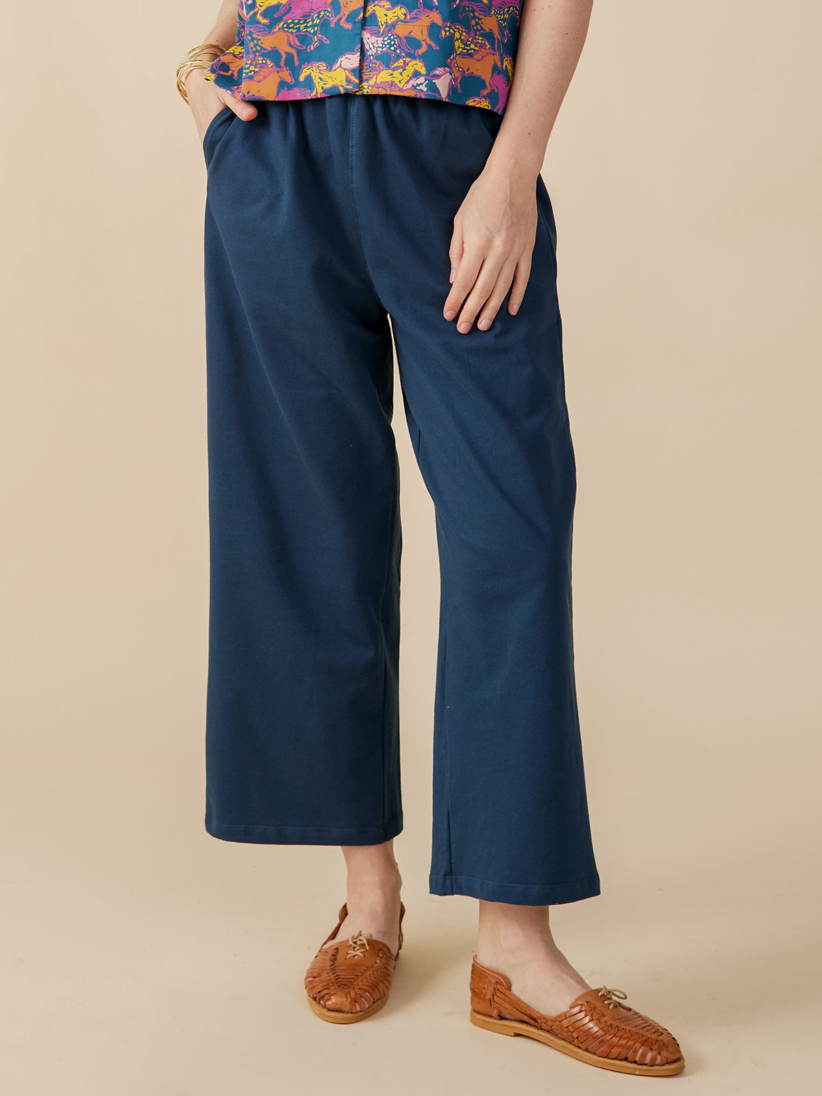 Fae Wide-Leg Pant Loop Knit Blue - Fair Trade Clothing | Mata Traders