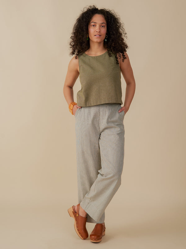 Tabitha Pant with Pockets- Olive Stripe Color - Mata Traders