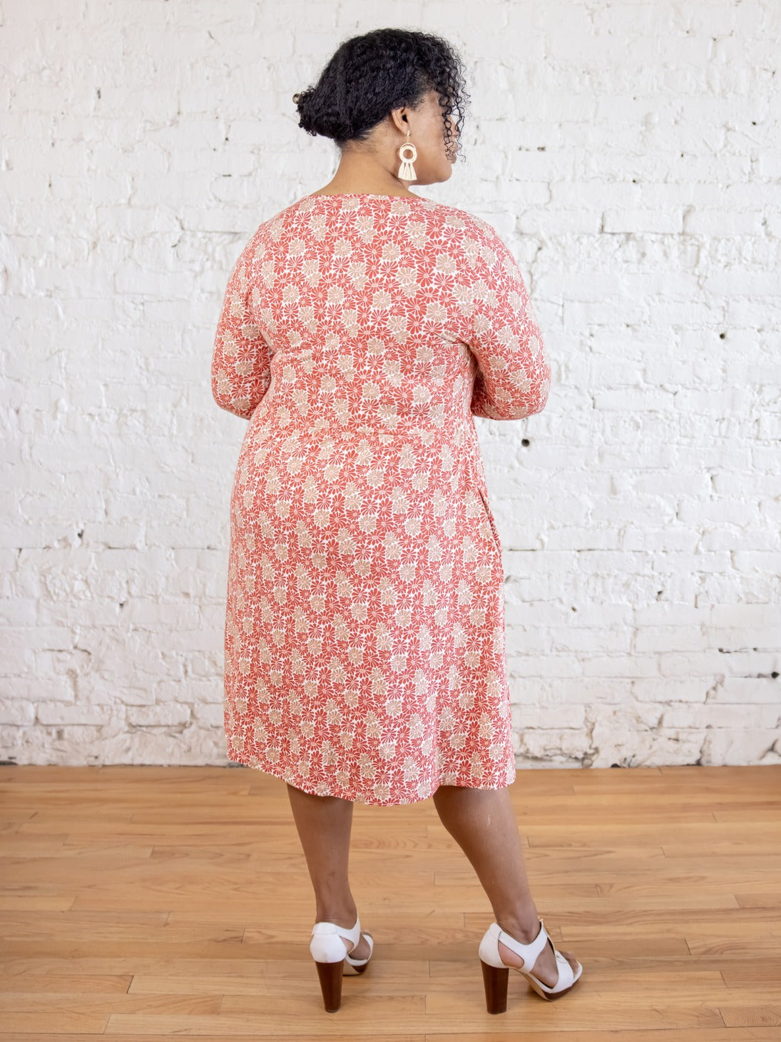 Callie 3/4 Sleeve Pink Plus Size Wrap Dress Floral - Fair Trade