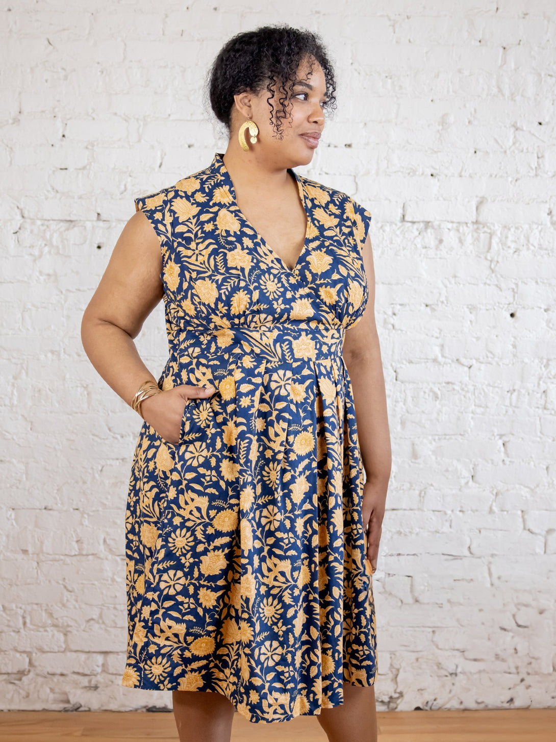 Lucille Plus Size Dress Navy Botanical - Fair Trade Dresses Lucille Plus Size Dress Navy Botanical - Fair Trade Dresses