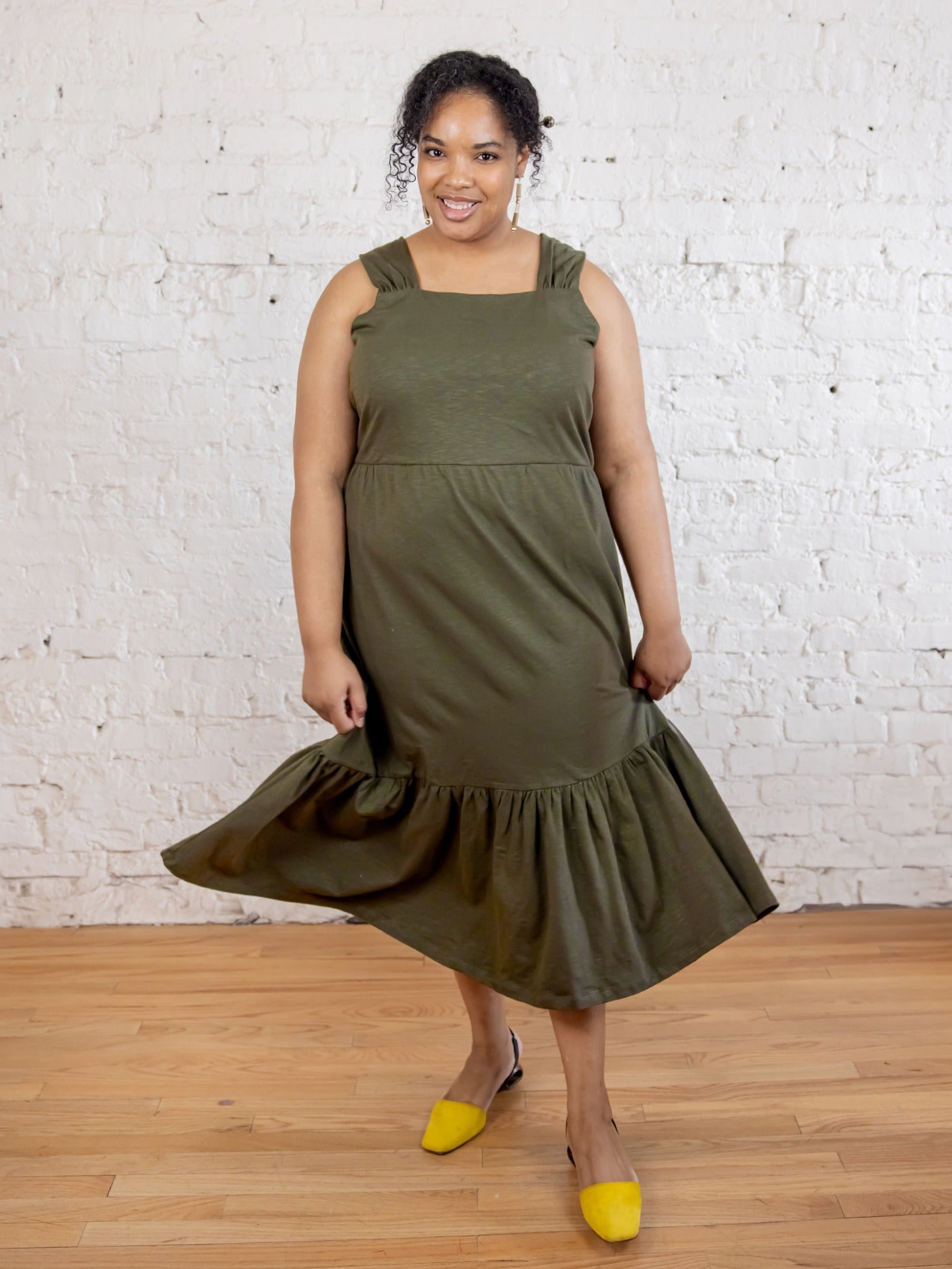 Opal Olive Green Plus Size Organic Cotton Dress - Fair Trade