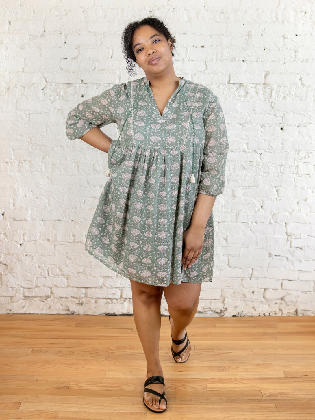 Sohla Mini Dress Aegean Teal Floral - Fair Trade Dresses | Mata Traders Aegean Teal Floral / XL Sohla Mini Dress Aegean Teal Floral - Fair Trade Dresses | Mata Traders Aegean Teal Floral / XL