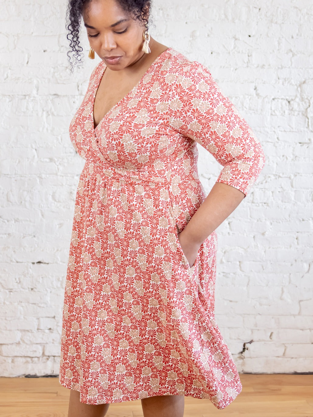 Callie 3/4 Sleeve Pink Plus Size Wrap Dress Floral - Fair Trade