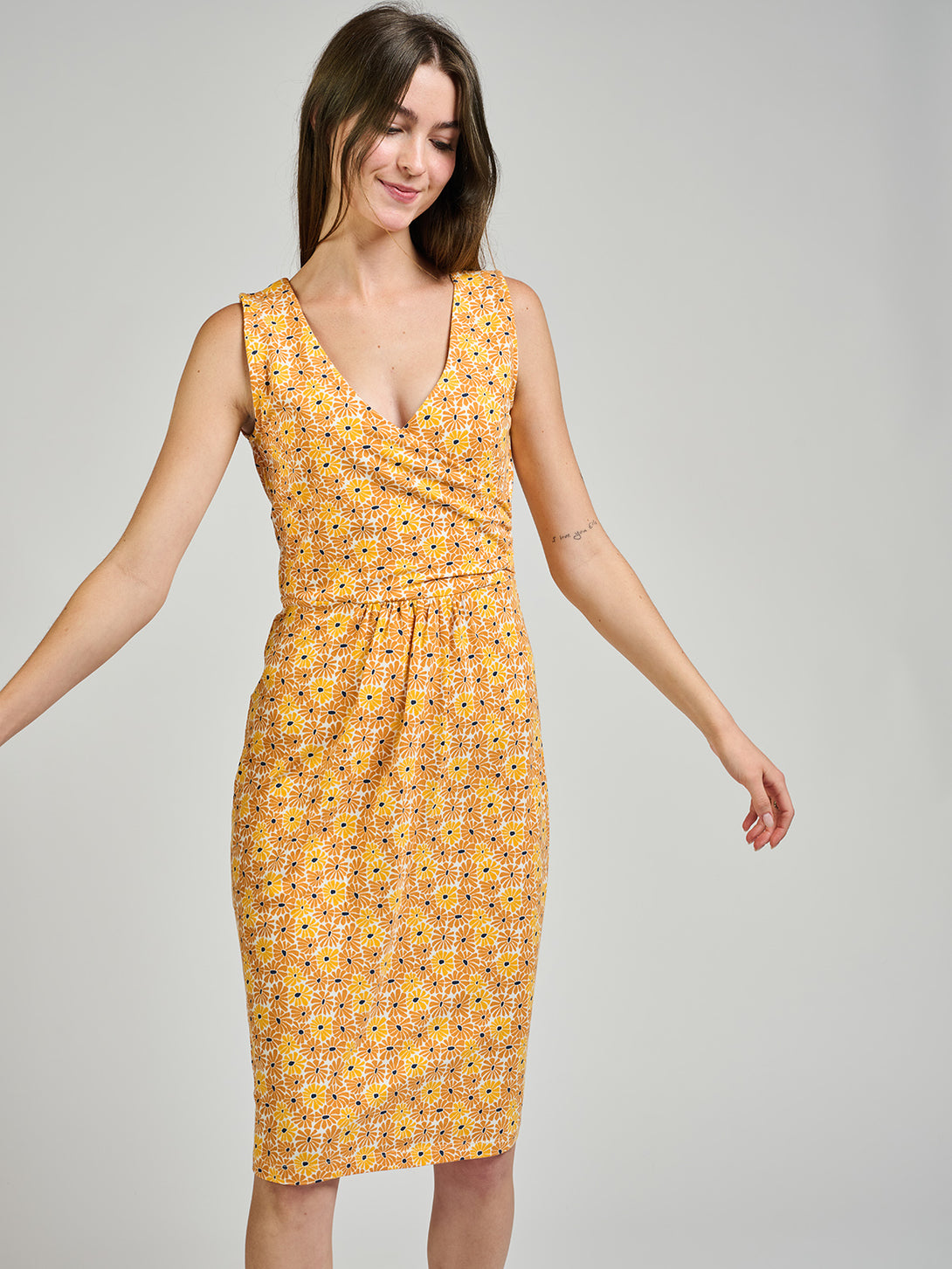 Danica Wrap Yellow Dress Matisse Print - Fair Trade Dresses | Mata Traders Matisse Yellow / XL Danica Wrap Yellow Dress Matisse Print - Fair Trade Dresses | Mata Traders Matisse Yellow / XL