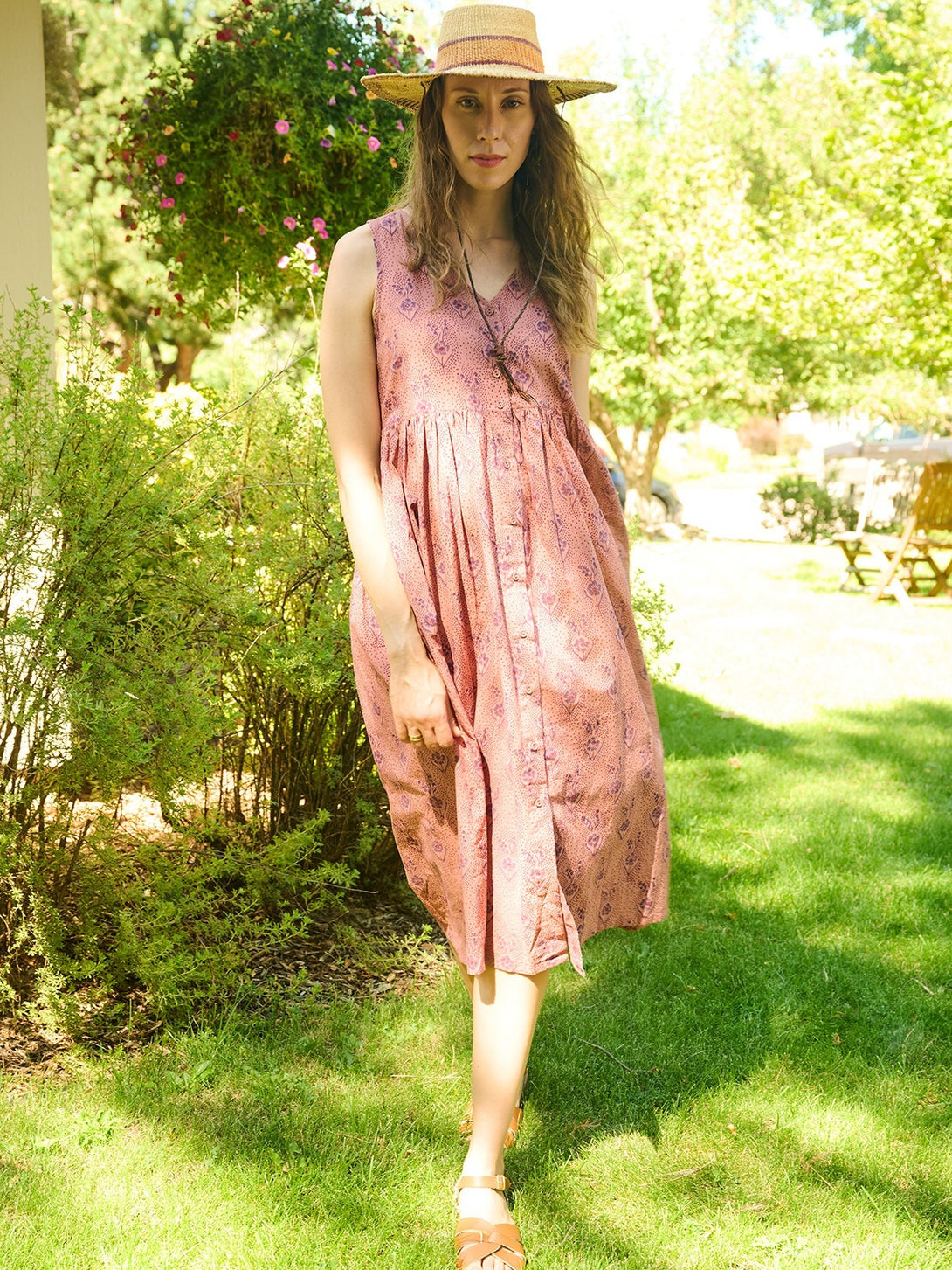 Olivia Cotton Casual Summer Dress - Rose Floral Print - Mata Traders