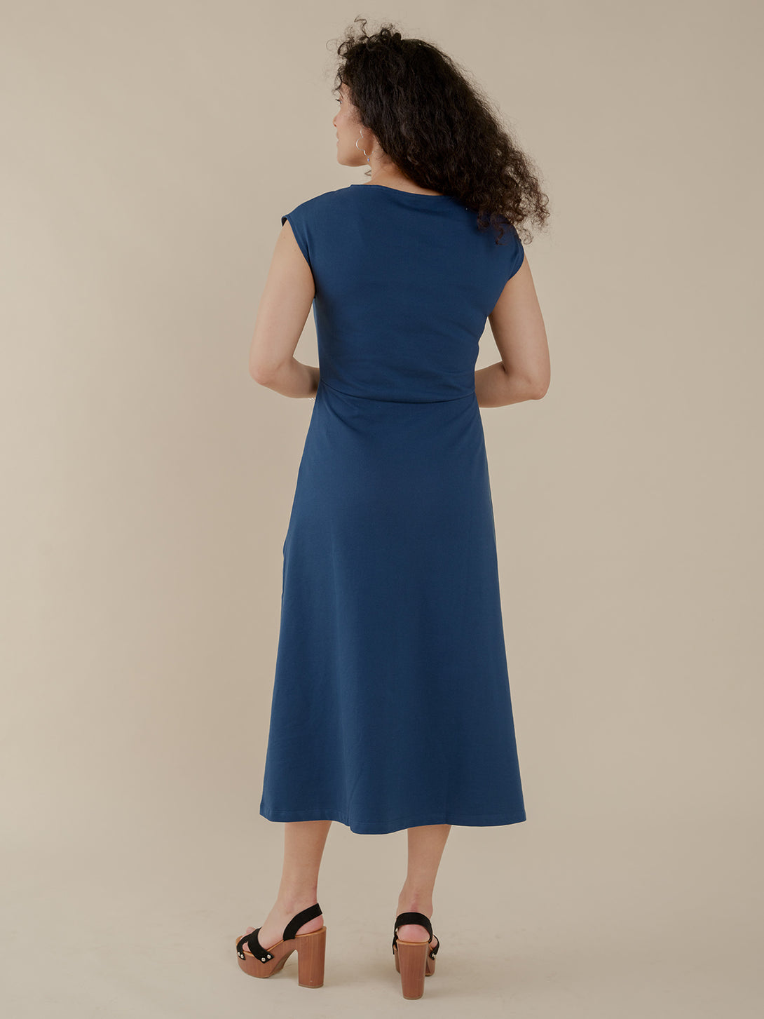 Elise Sheath Dress  Back View - Loop Knit Blue - Mata Traders