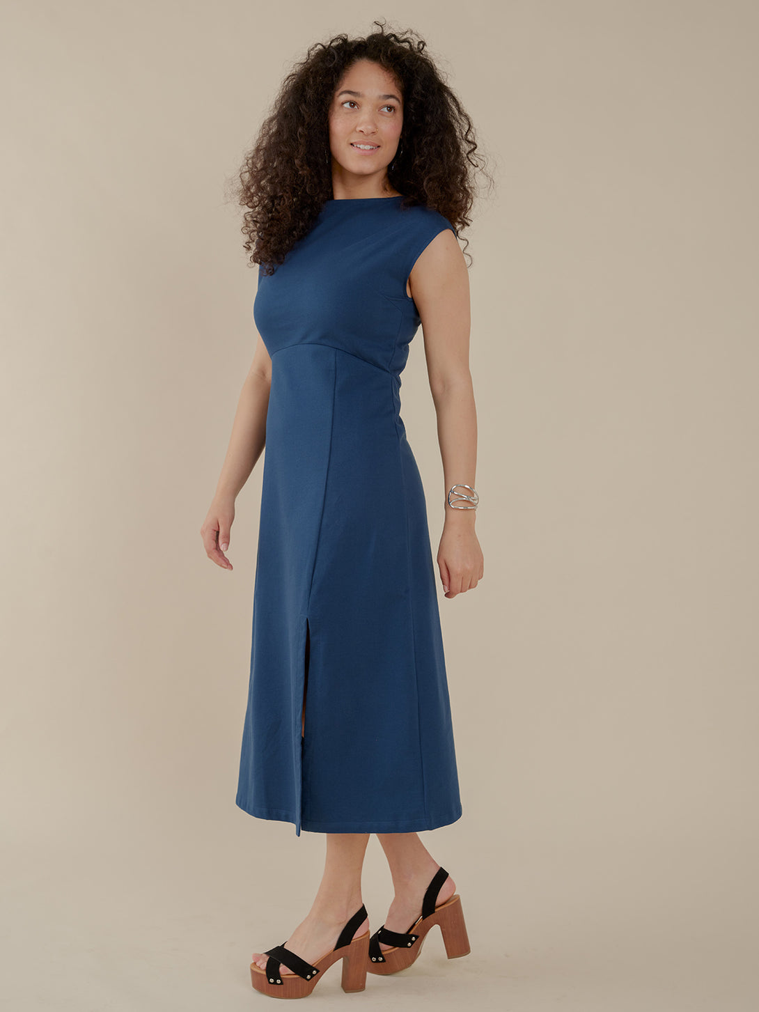 Elise Sheath Dress - Loop Knit  Navy Blue - Mata Traders