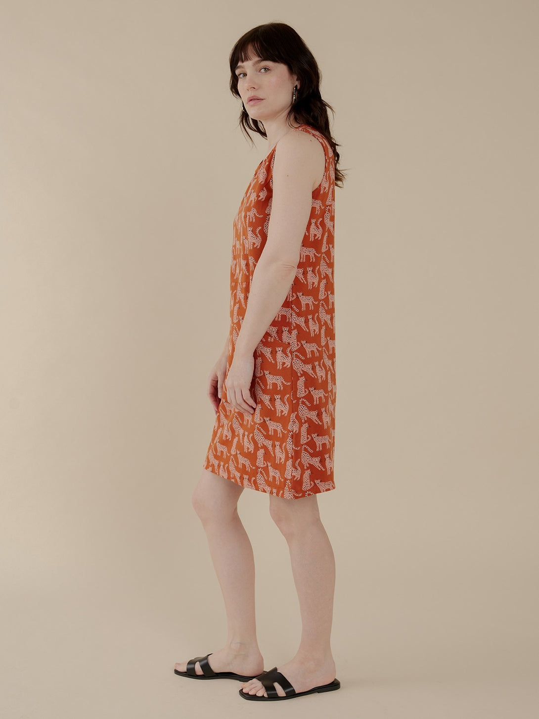 Evanston Jersey Summer Dress Side View  - Leopard Sienna - Mata Traders