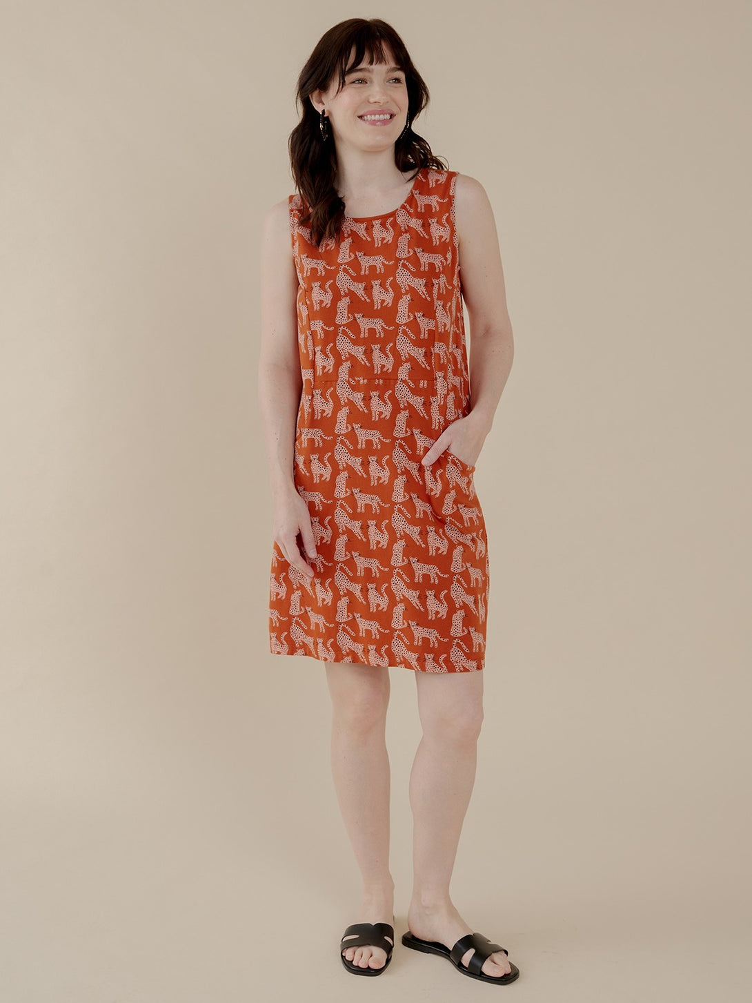 Evanston Jersey Sleeveless Jersey Dress - Leopard Sienna Print - Mata Traders