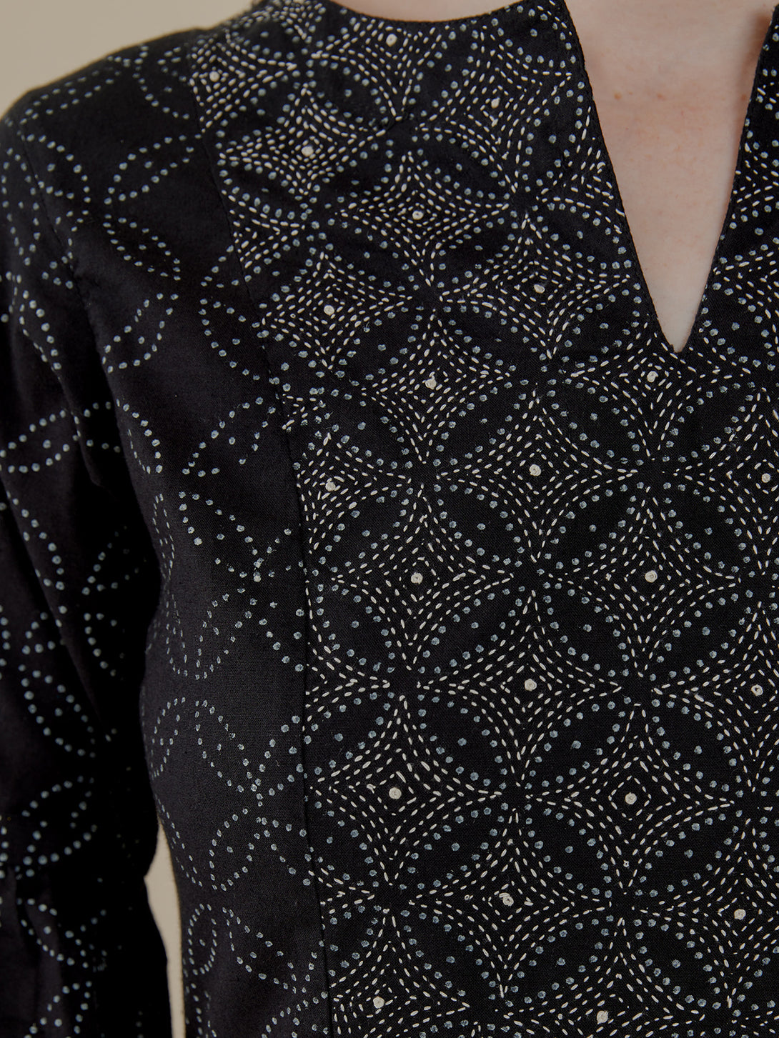 Fiona Dress - Ikigai Black embroidery detail - Mata Traders