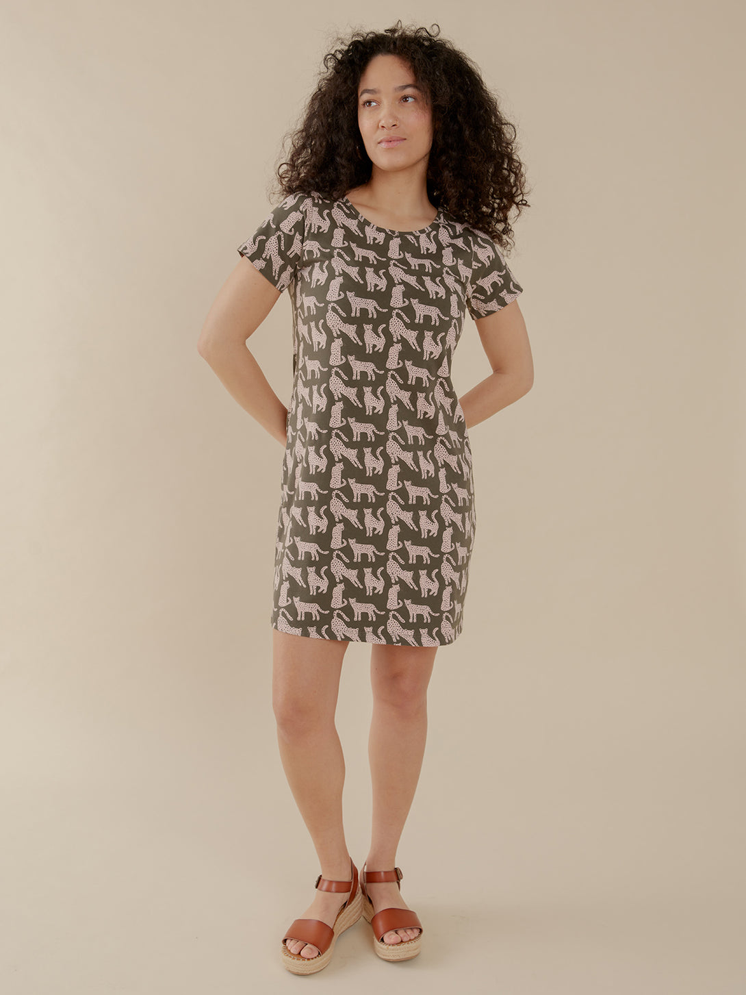 Hudson Shirt Green Shift Dress - Leopard Green Print - Mata Traders