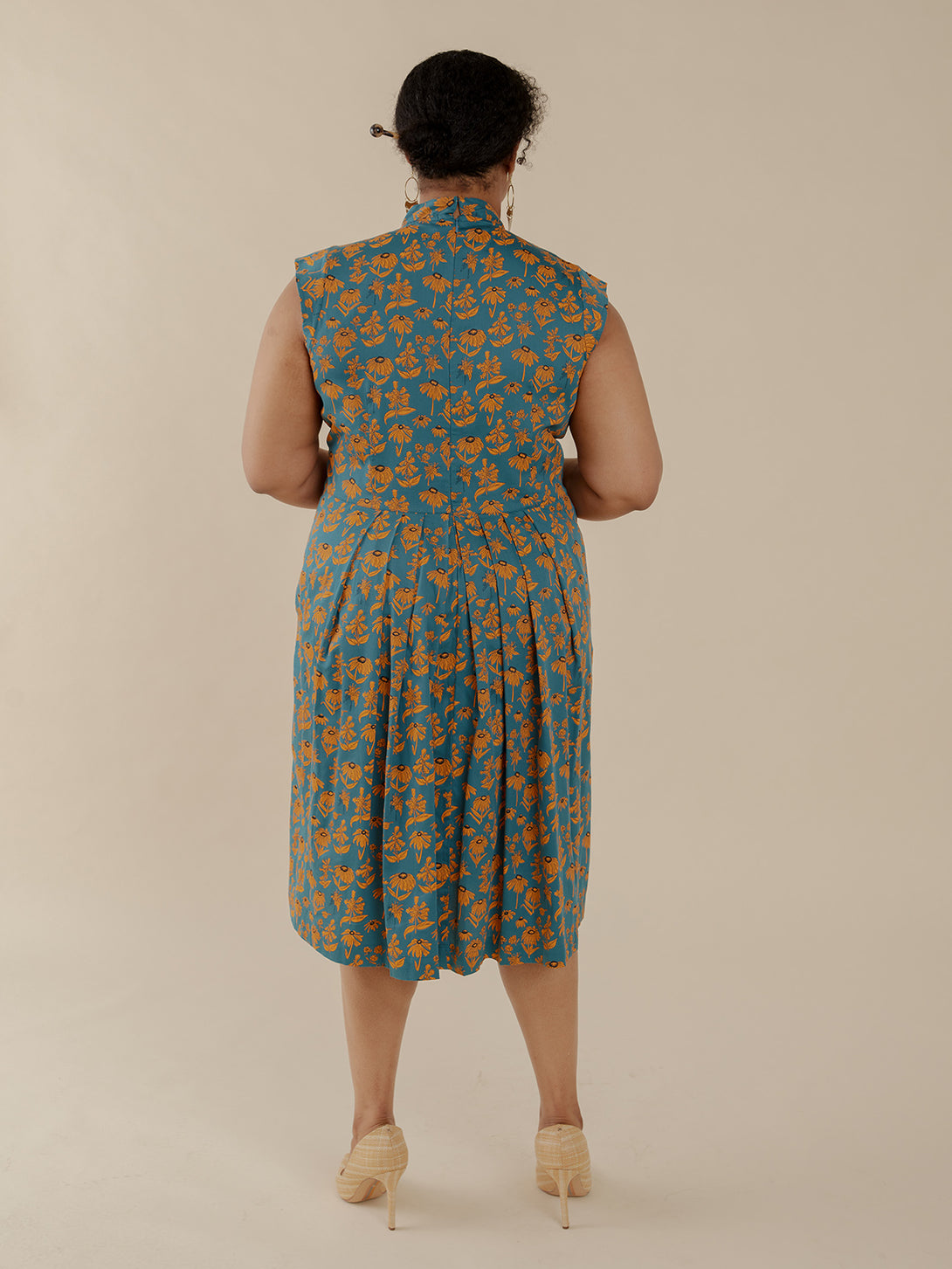 Lucille Plus Size Dress Back View  - Teal Floral print - Mata Traders