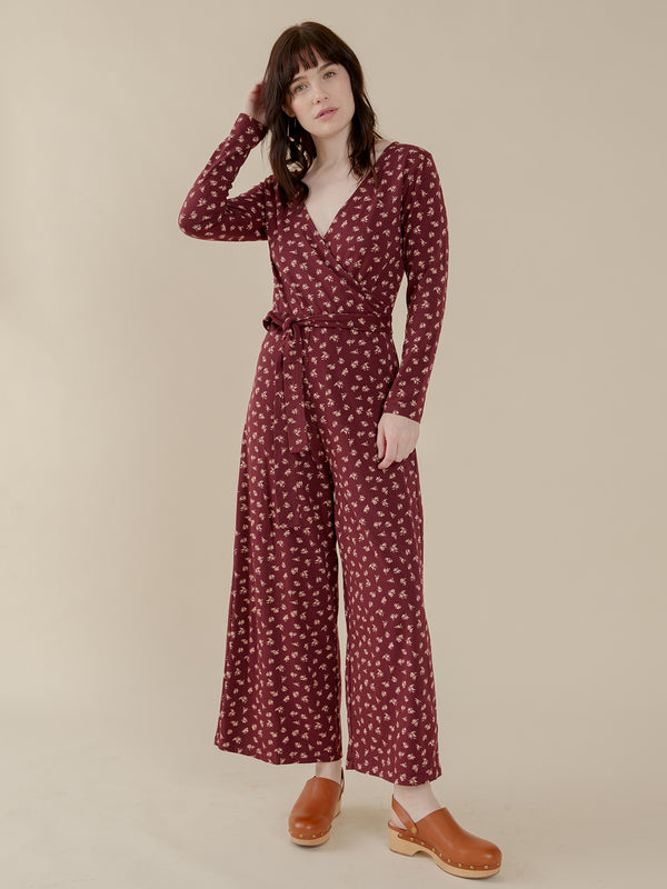 Rita Long Sleeve Jumpsuit - Burgundy Bouquet