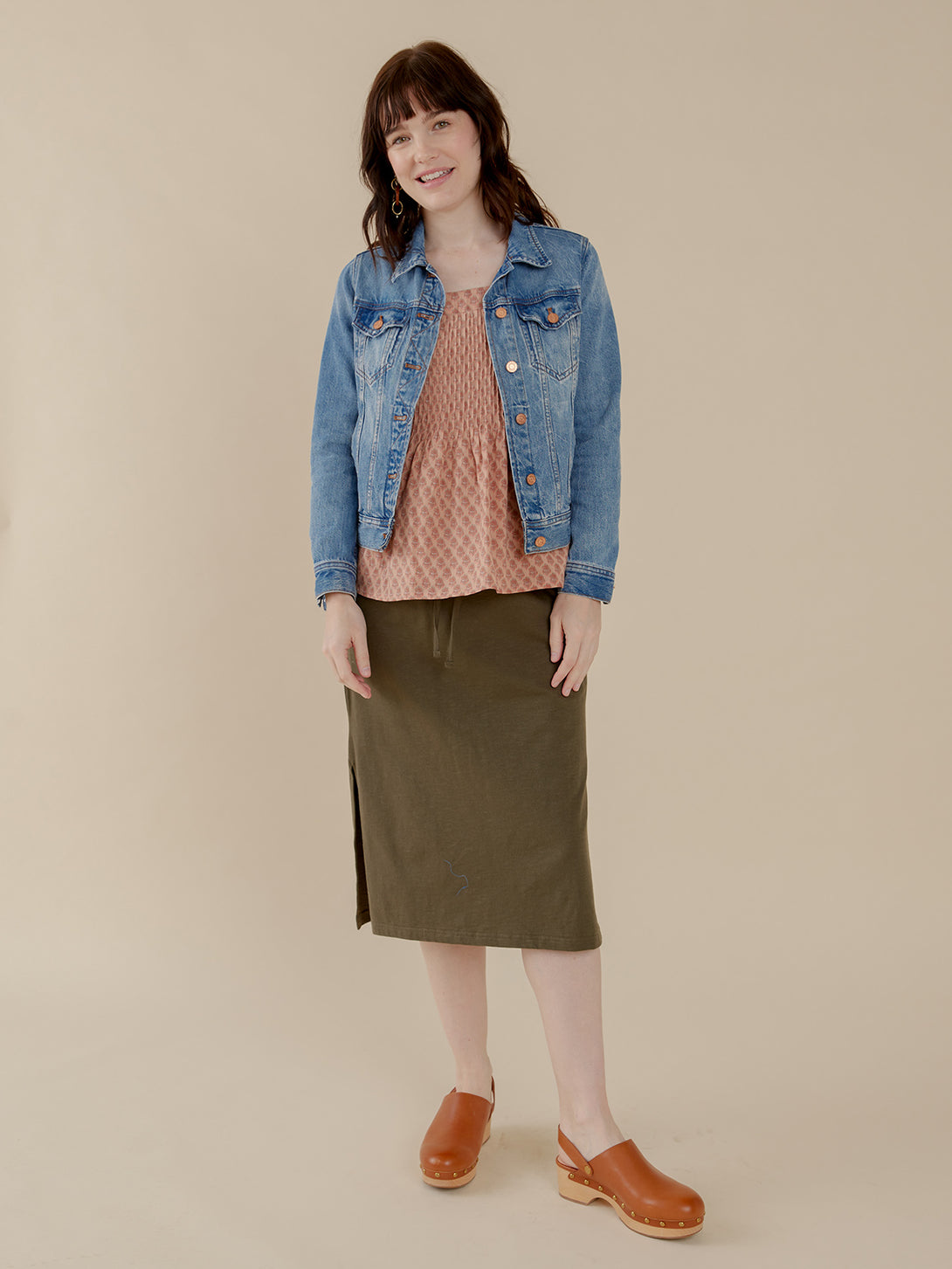 Isla Skirt  on Model - Olive Green  - Mata Traders