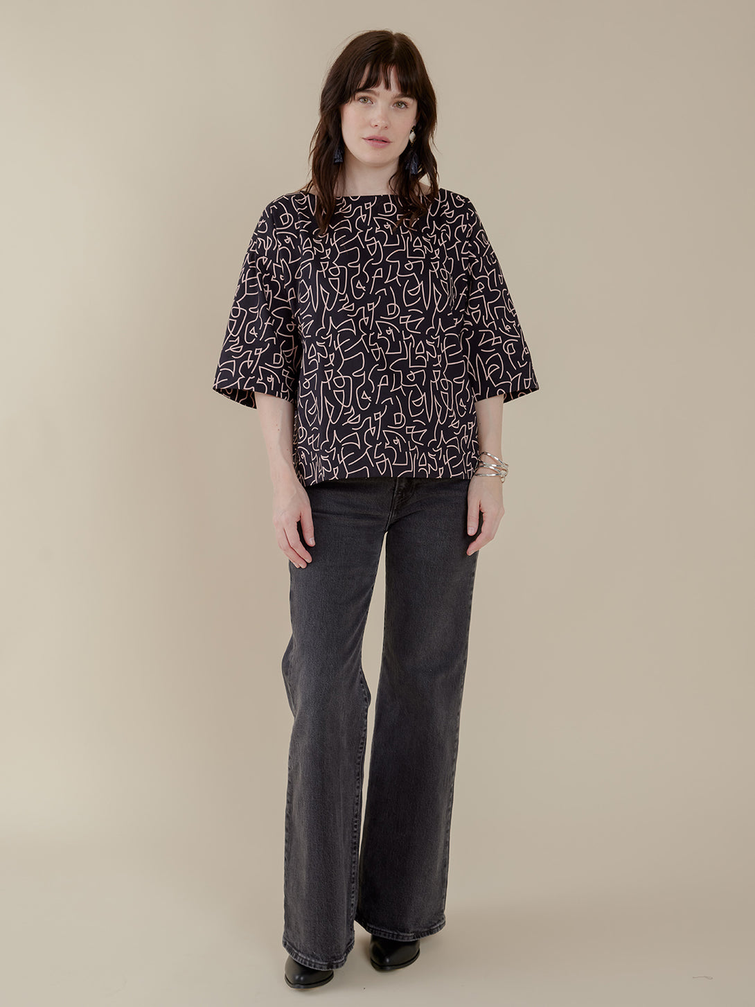 Ruth Boxy Black Lines Top for Office - Mata Traders Ethical Fashion Label