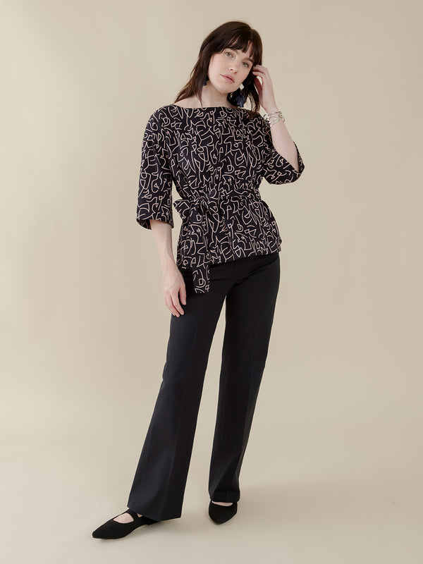 Ruth Black and White Top with Belt - Mata Traders Ethical Fashion Brand