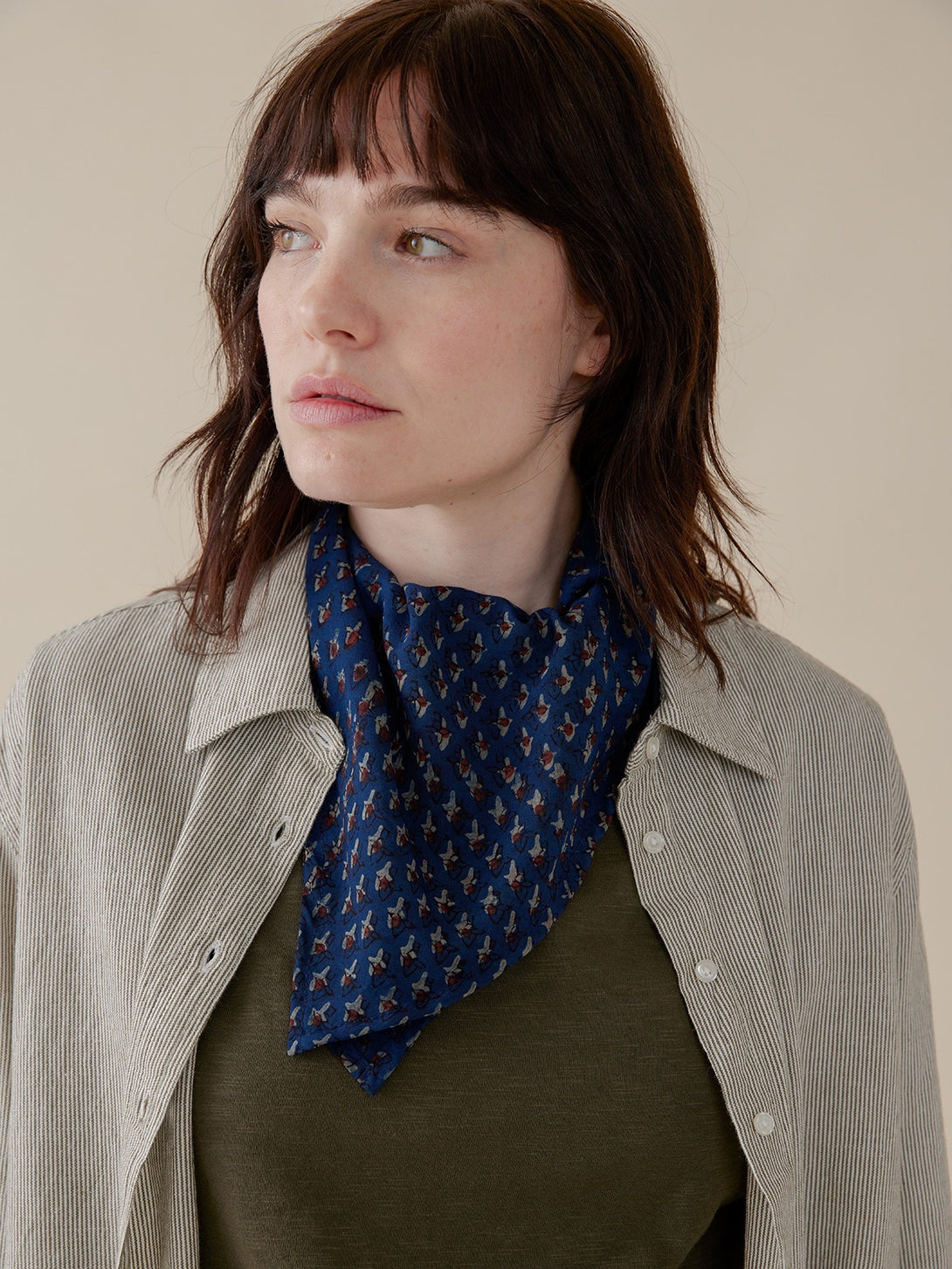 Kerchief Scarf Blue Block Print Fabric - Mata Traders