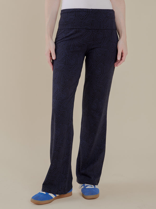Navy fold over organic cotton women's casual pants - Mata Traders