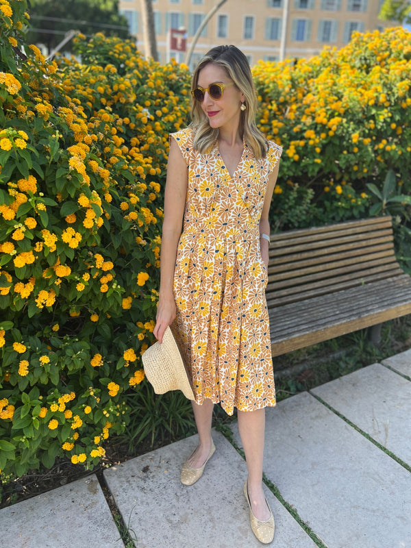 Lucille Yellow Floral Cotton Travel Dress  _ Mata Traders