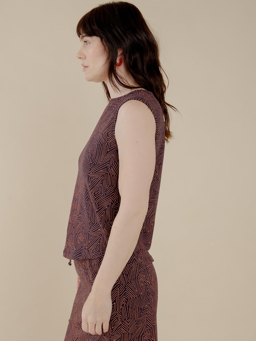 Millie Muscle Tee - Tree Rings Blue