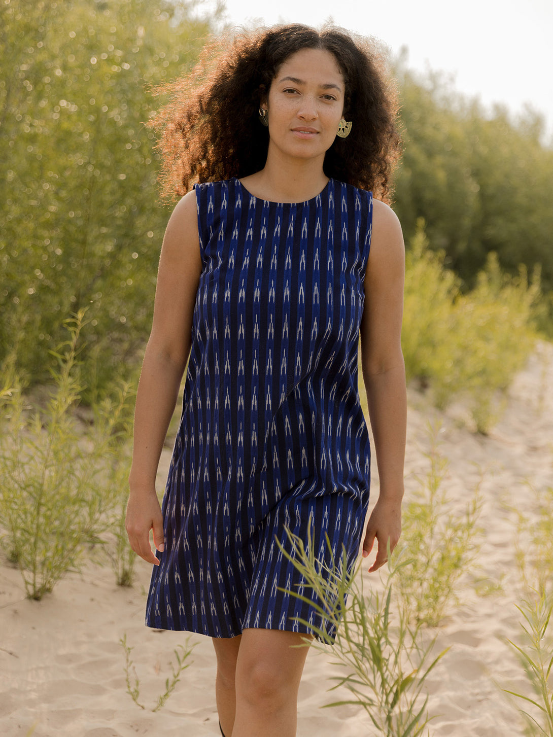 Women's Shelby Shift Dress Chic Blue Woven Ikat | Fair Trade | Mata Traders Women's Shelby Shift Dress Chic Blue Woven Ikat | Fair Trade | Mata Traders