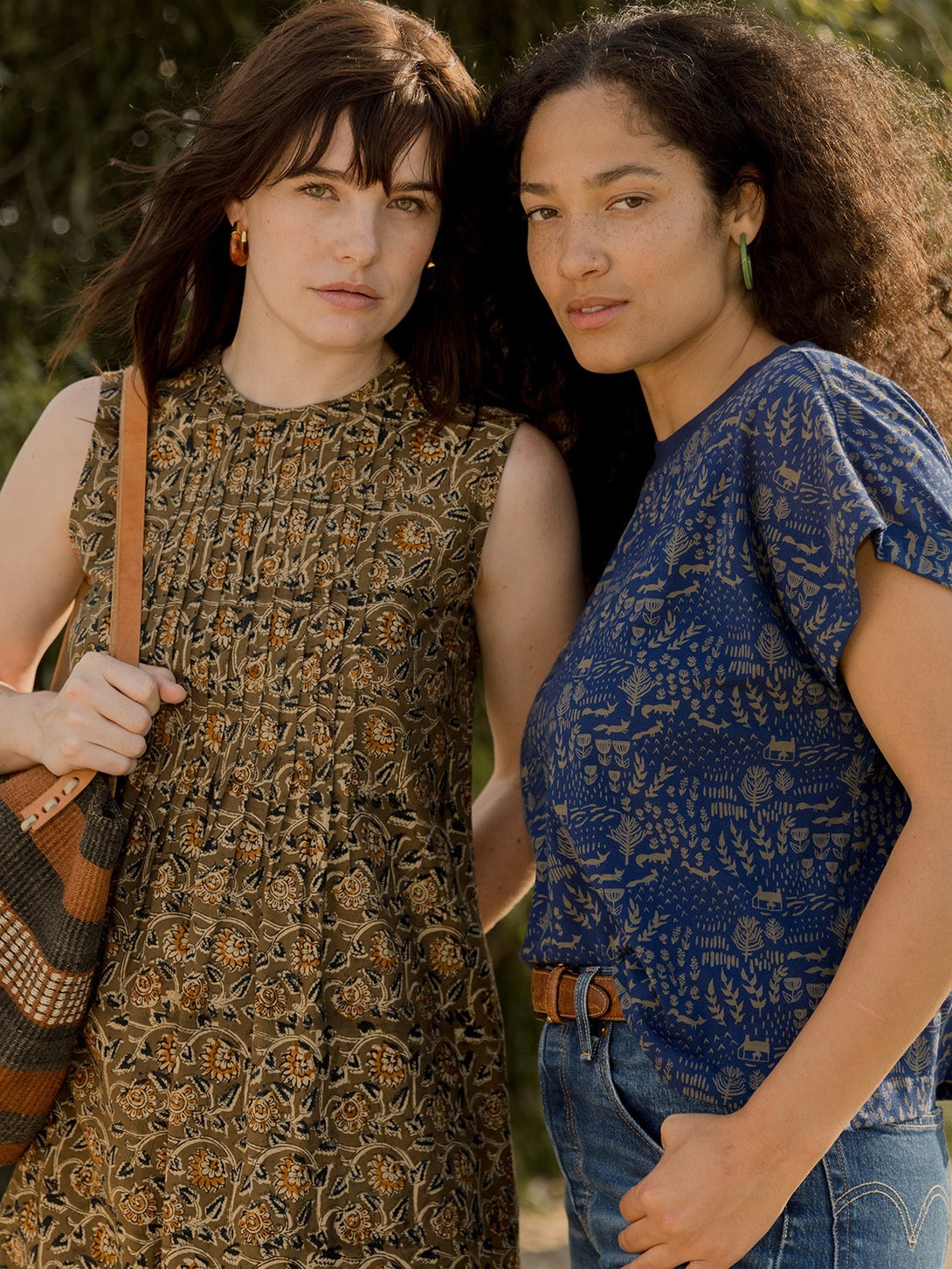 Caitlin Top  on Model Right  Cobalt Foxes Print - Mata Traders