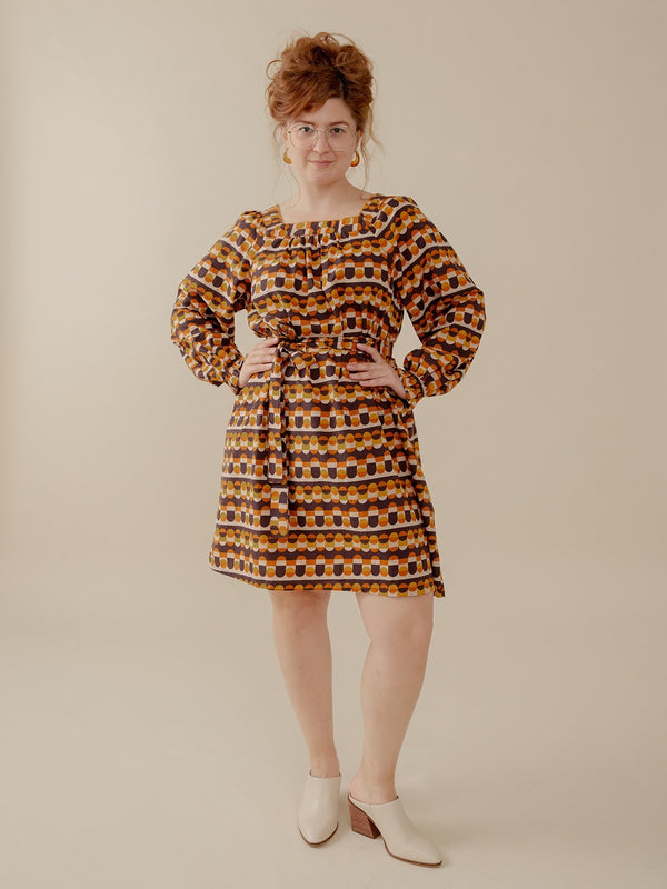 Alexis Long Sleeve Mini Dress - Circle Stripe Desert