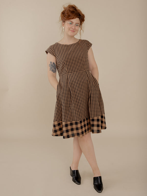 Devonshire Dress - Black and Tan Small Gingham