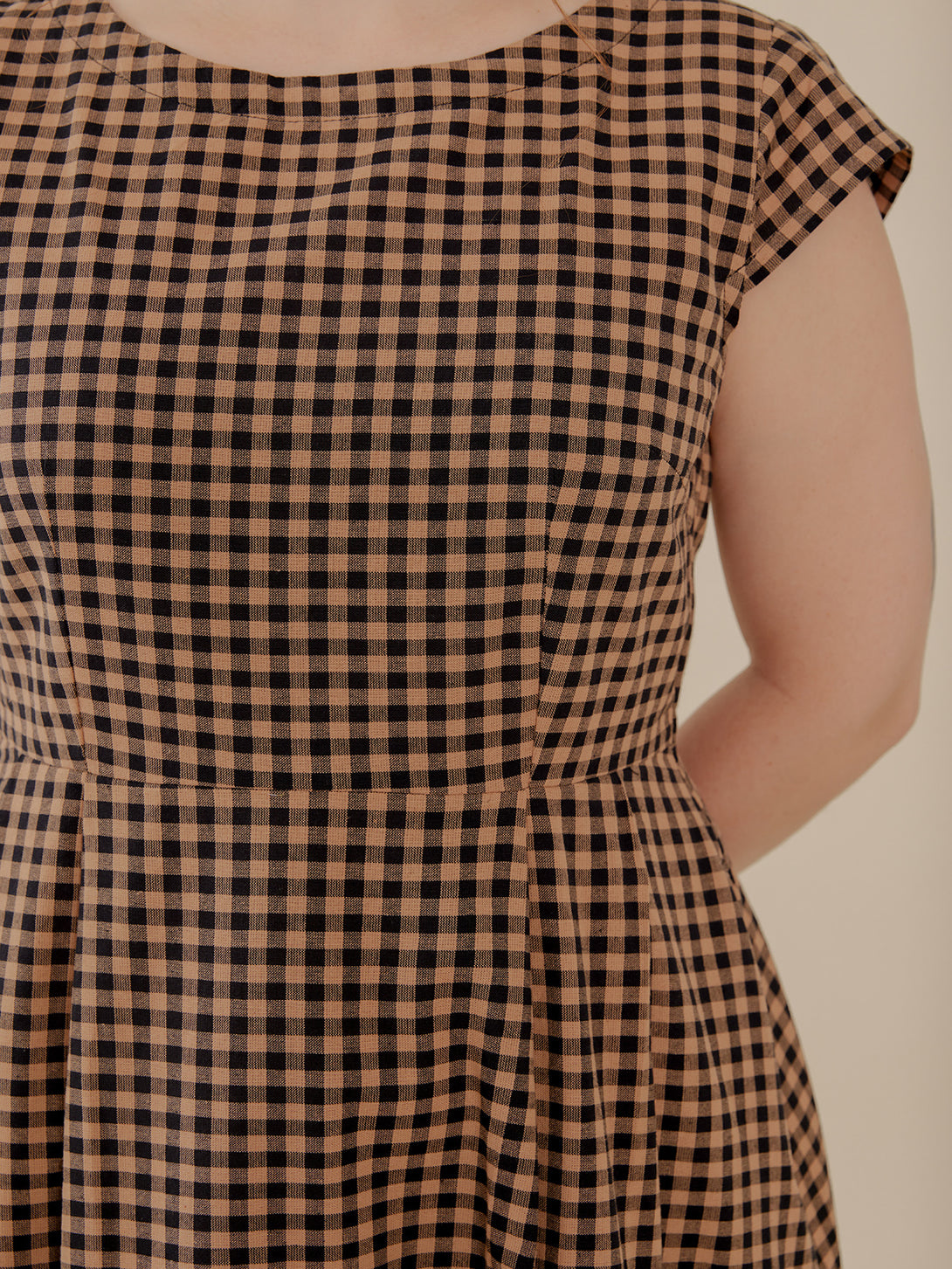 Classic Tan Gingham Fit Flare Dress - Fair Trade Mata Traders Black and Tan Mix / XL Classic Tan Gingham Fit Flare Dress - Fair Trade Mata Traders Black and Tan Mix / XL