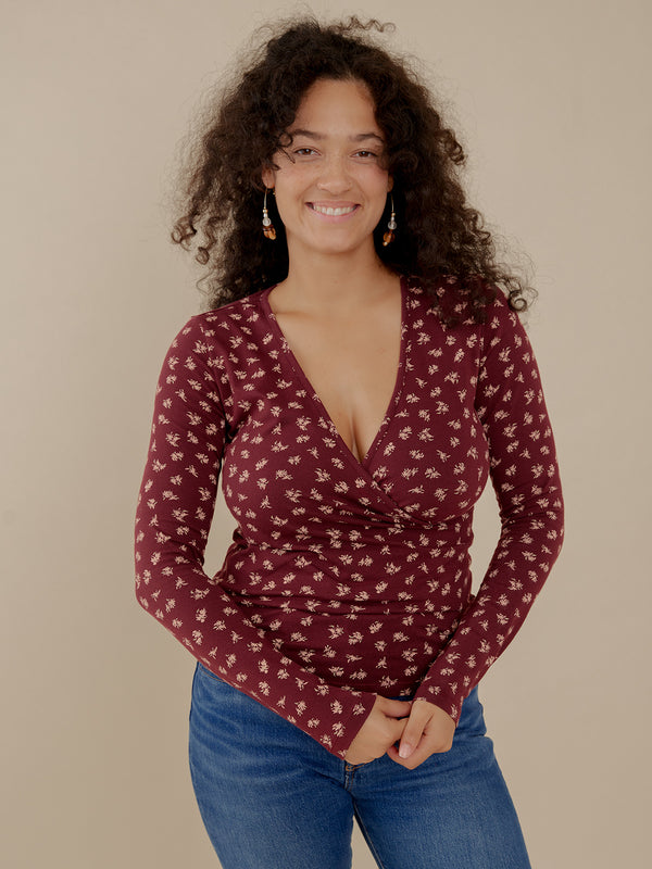 Women's Burgundy Top Jersey Wrap Style - Mata Traders